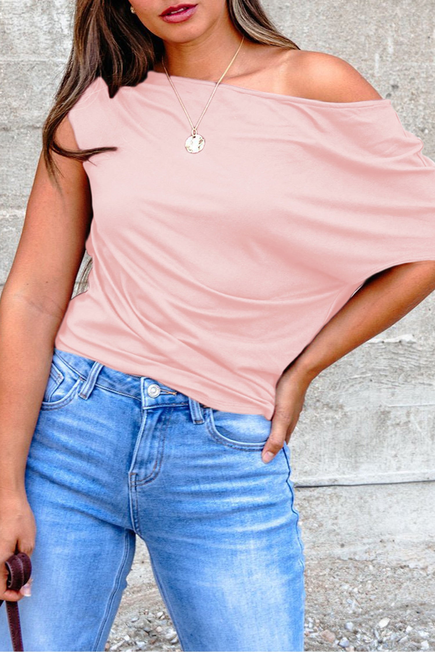 Black Plus Size Solid Color Asymmetric Neck Short Sleeve Blouse
