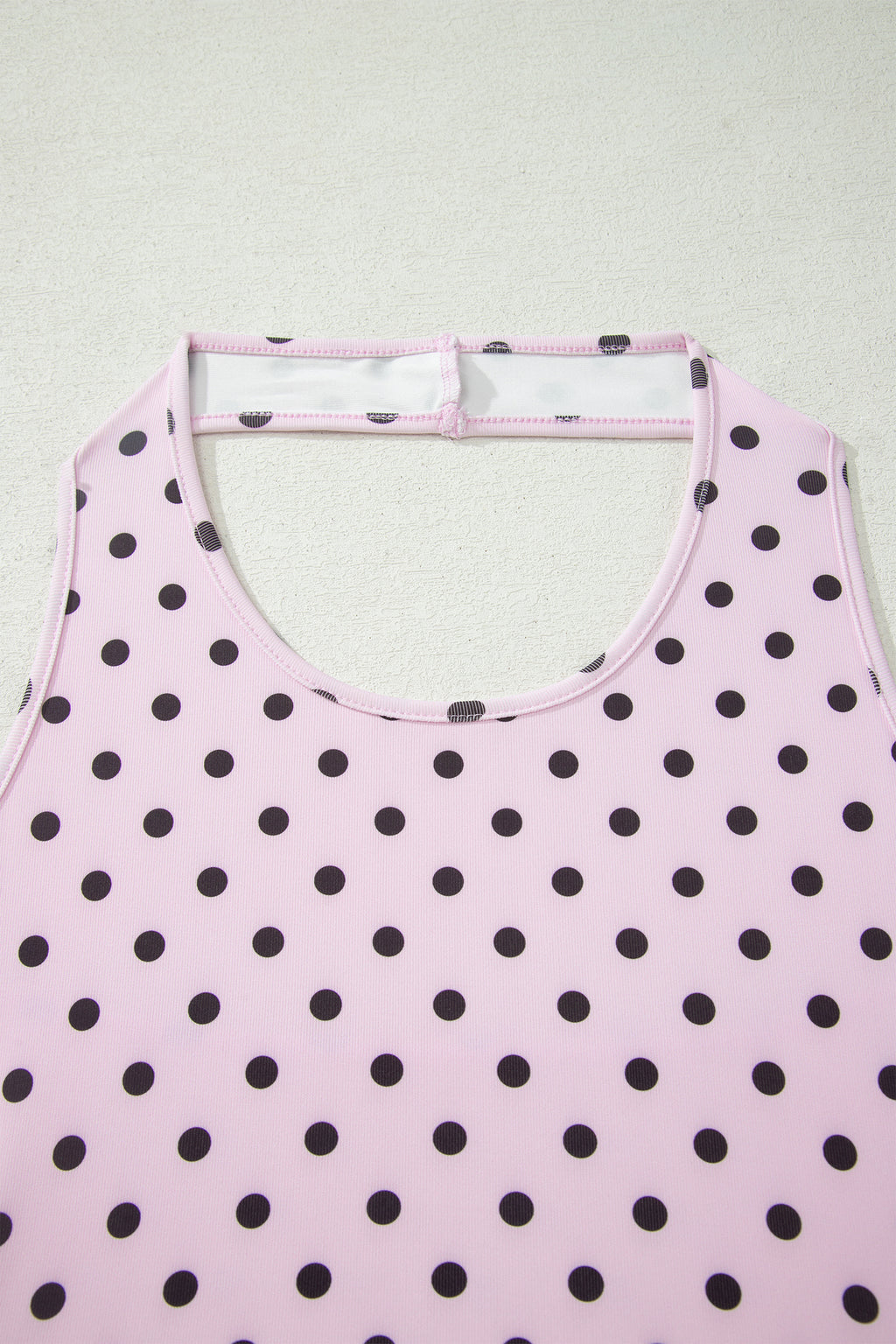 Pink Polka Dot Halter Tank Drawstring Elastic Waist Short Set