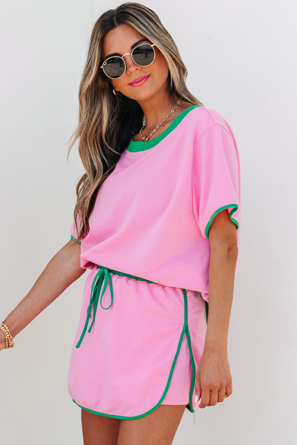 Black Colorblock Edge Drop Shoulder T Shirt and Skort 2Pcs Set