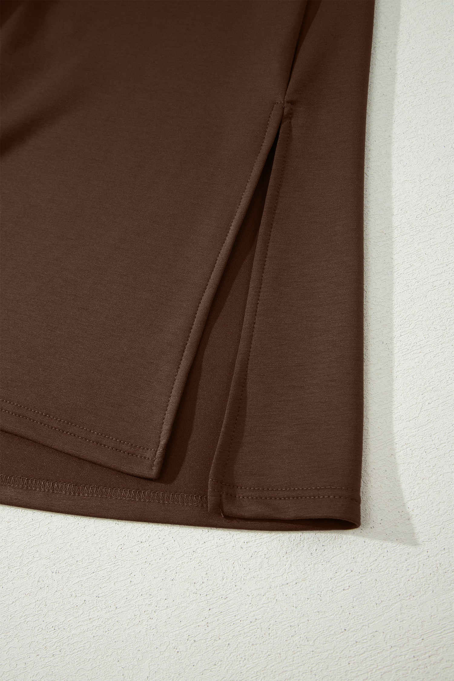 Red Sandalwood Solid Color Long T Shirt Dress with Slits