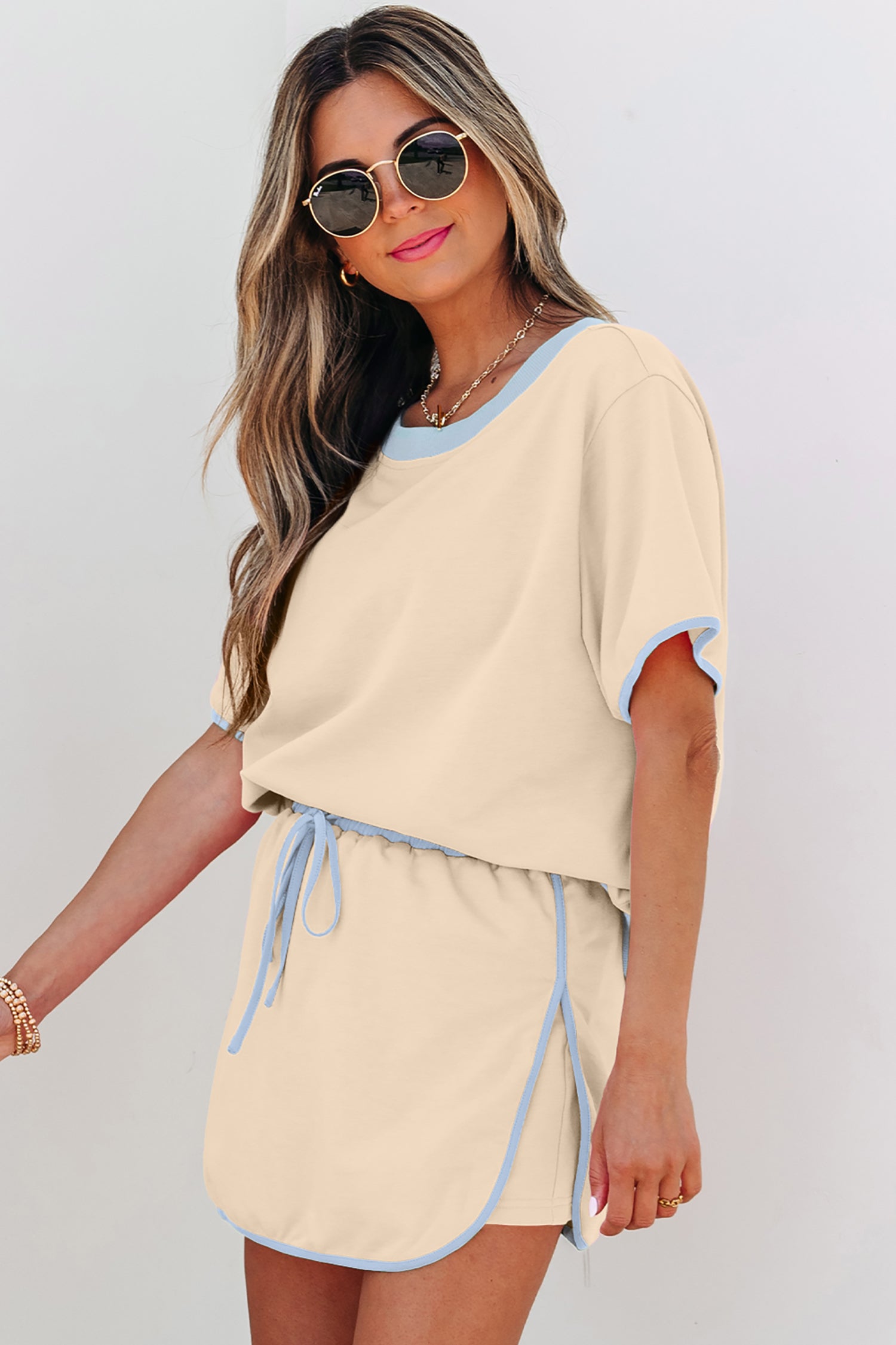 Black Colorblock Edge Drop Shoulder T Shirt and Skort 2Pcs Set