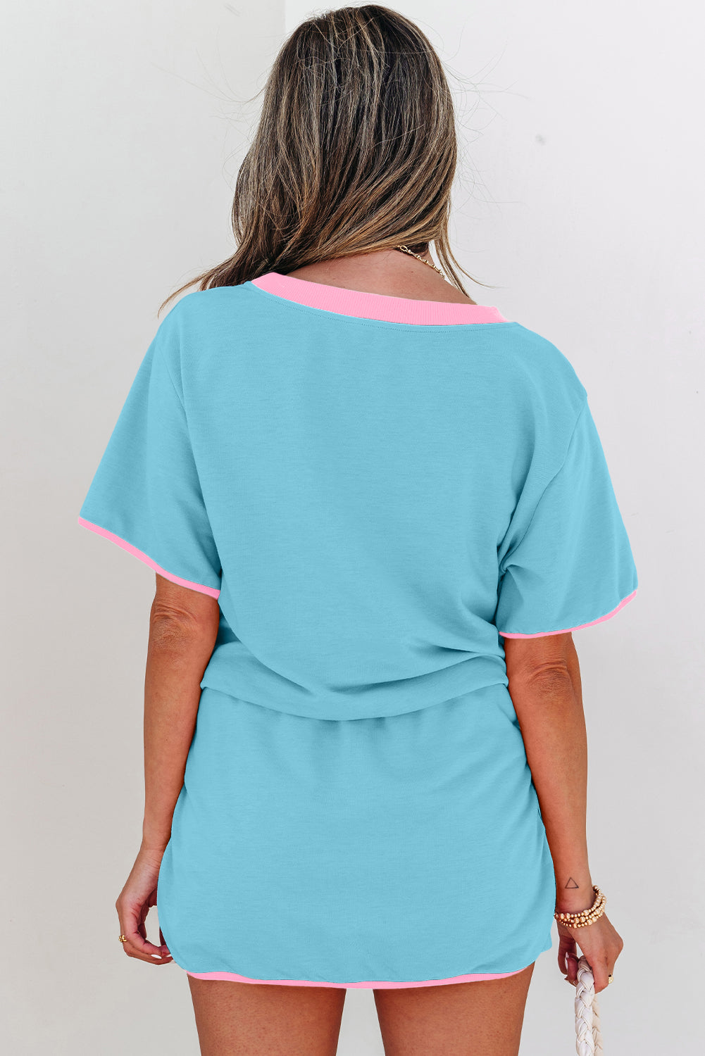 Black Colorblock Edge Drop Shoulder T Shirt and Skort 2Pcs Set
