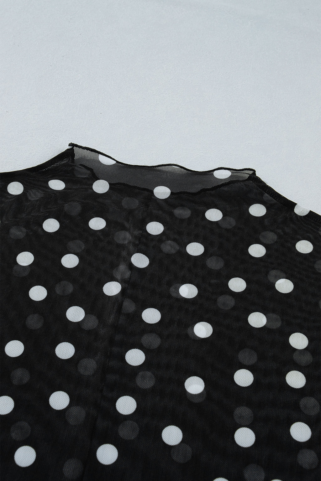 Black Plus Size Mock Neck Polka Dot Long Sleeve Mesh Top