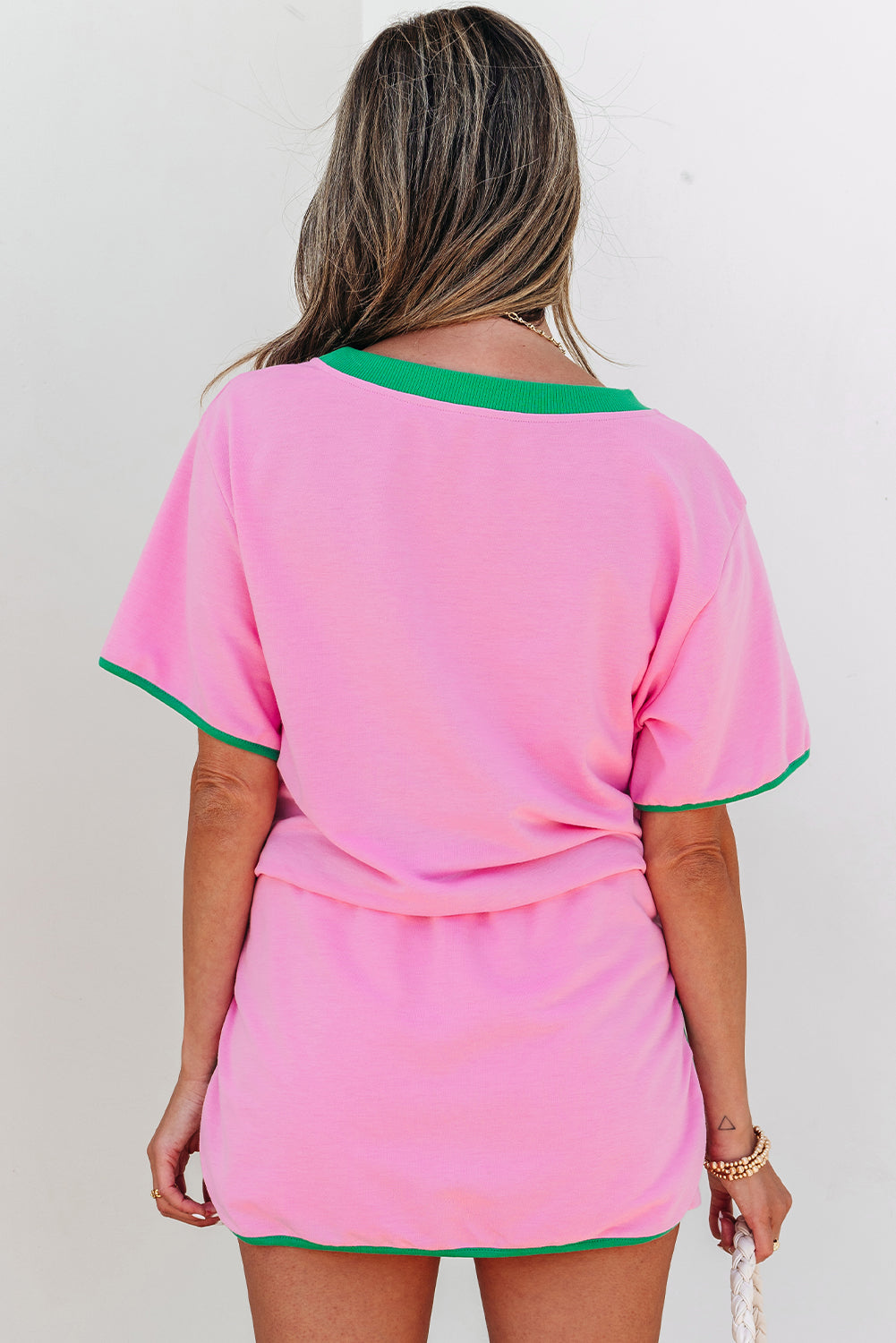 Black Colorblock Edge Drop Shoulder T Shirt and Skort 2Pcs Set