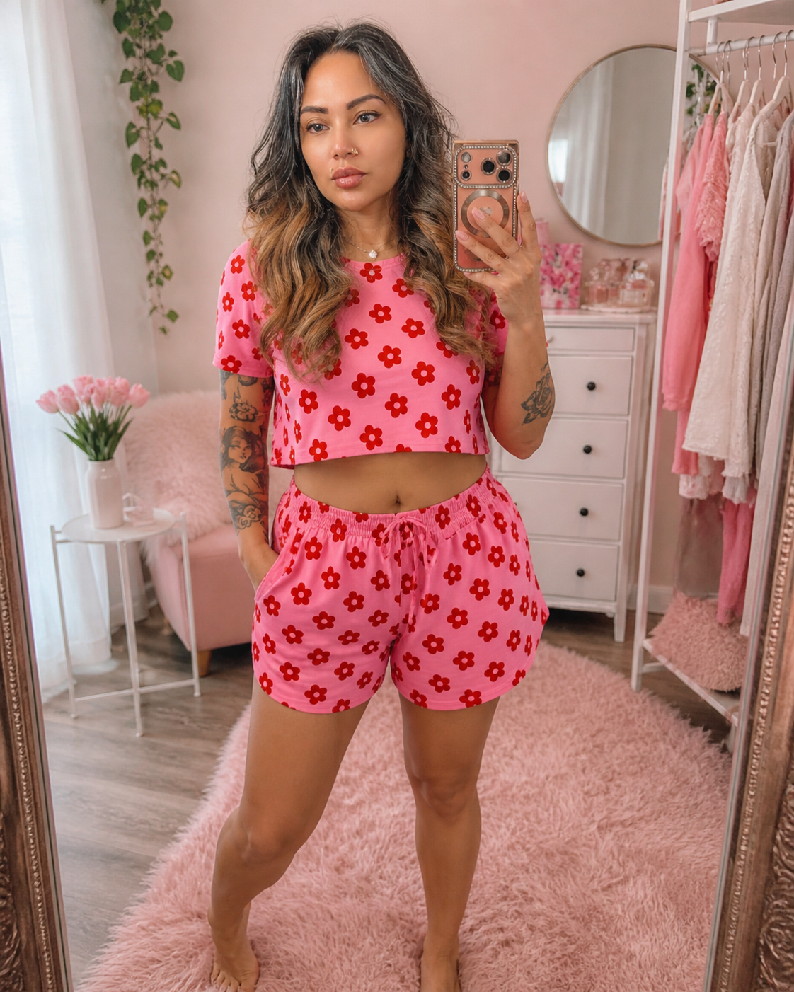 Pink Daisy Dreams Two-Piece Lounge Set