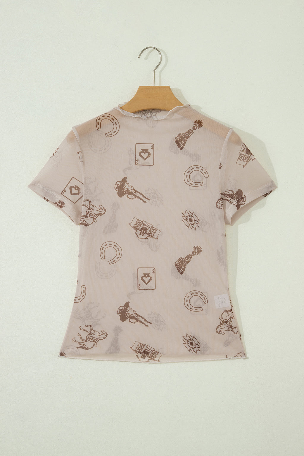 Rose Retro Floral Printed Mesh Short Sleeve Top
