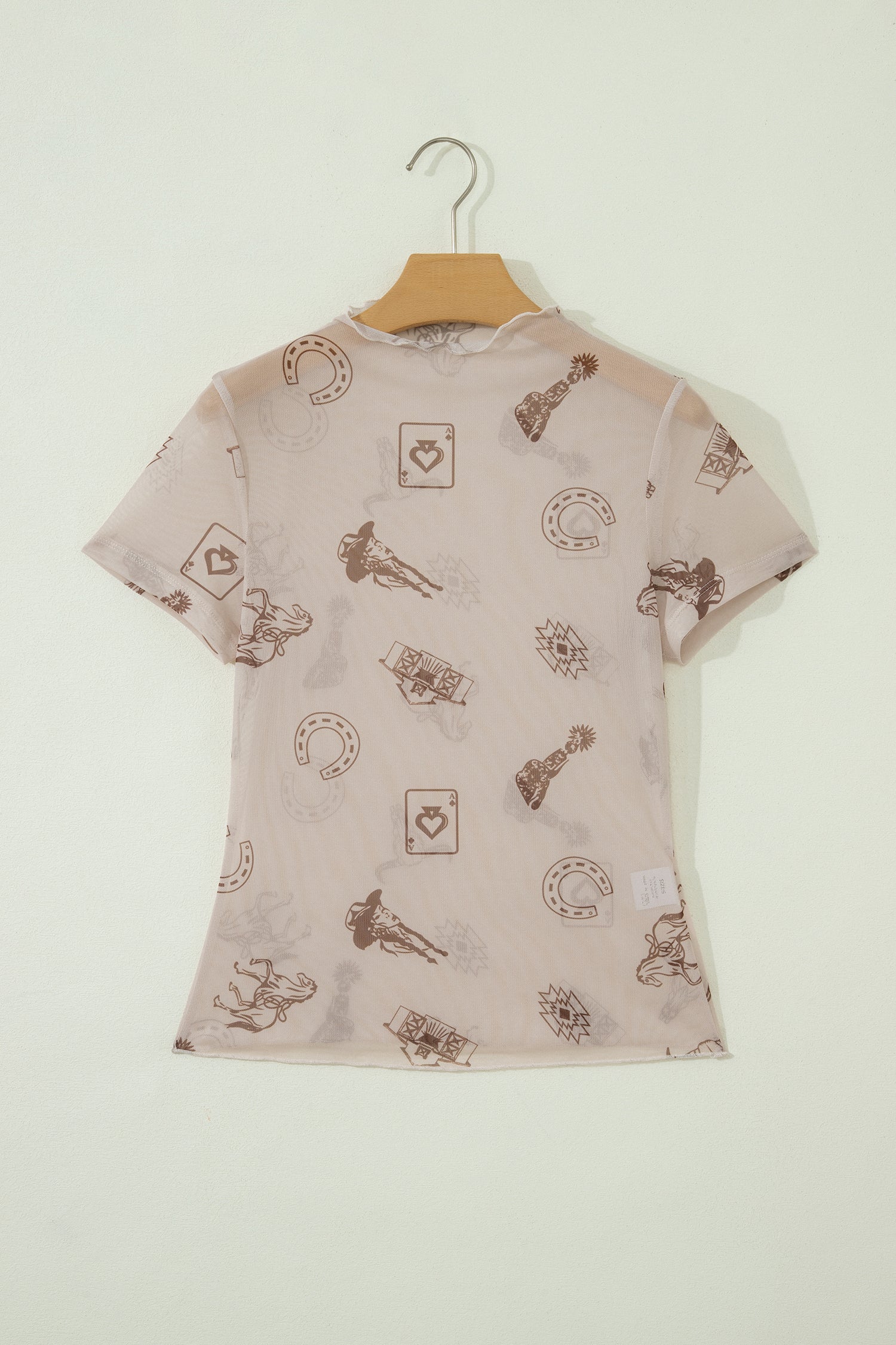 Rose Retro Floral Printed Mesh Short Sleeve Top