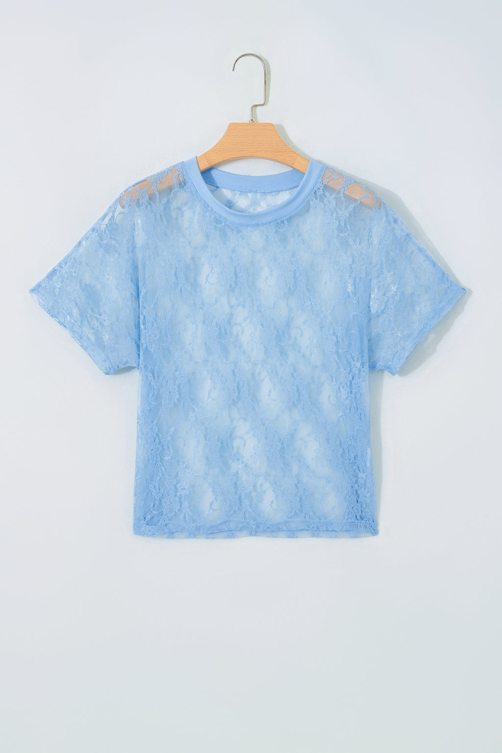 Yellow Cream Sheer Floral Lace Boxy Tee