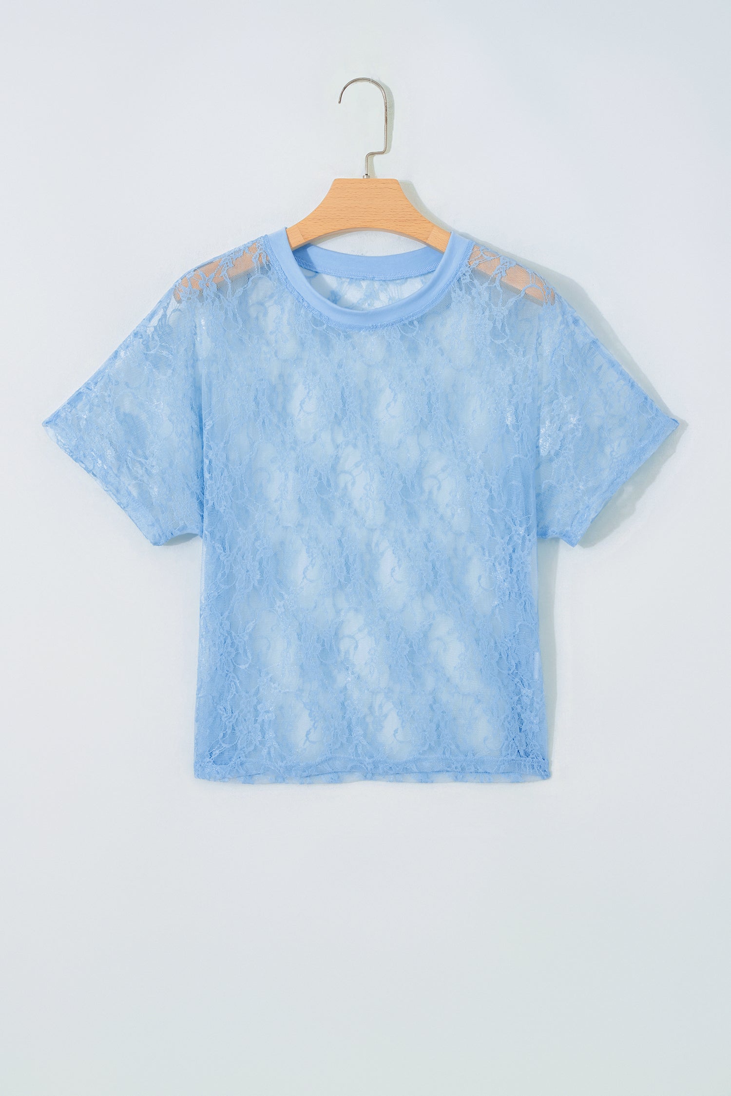 Yellow Cream Sheer Floral Lace Boxy Tee