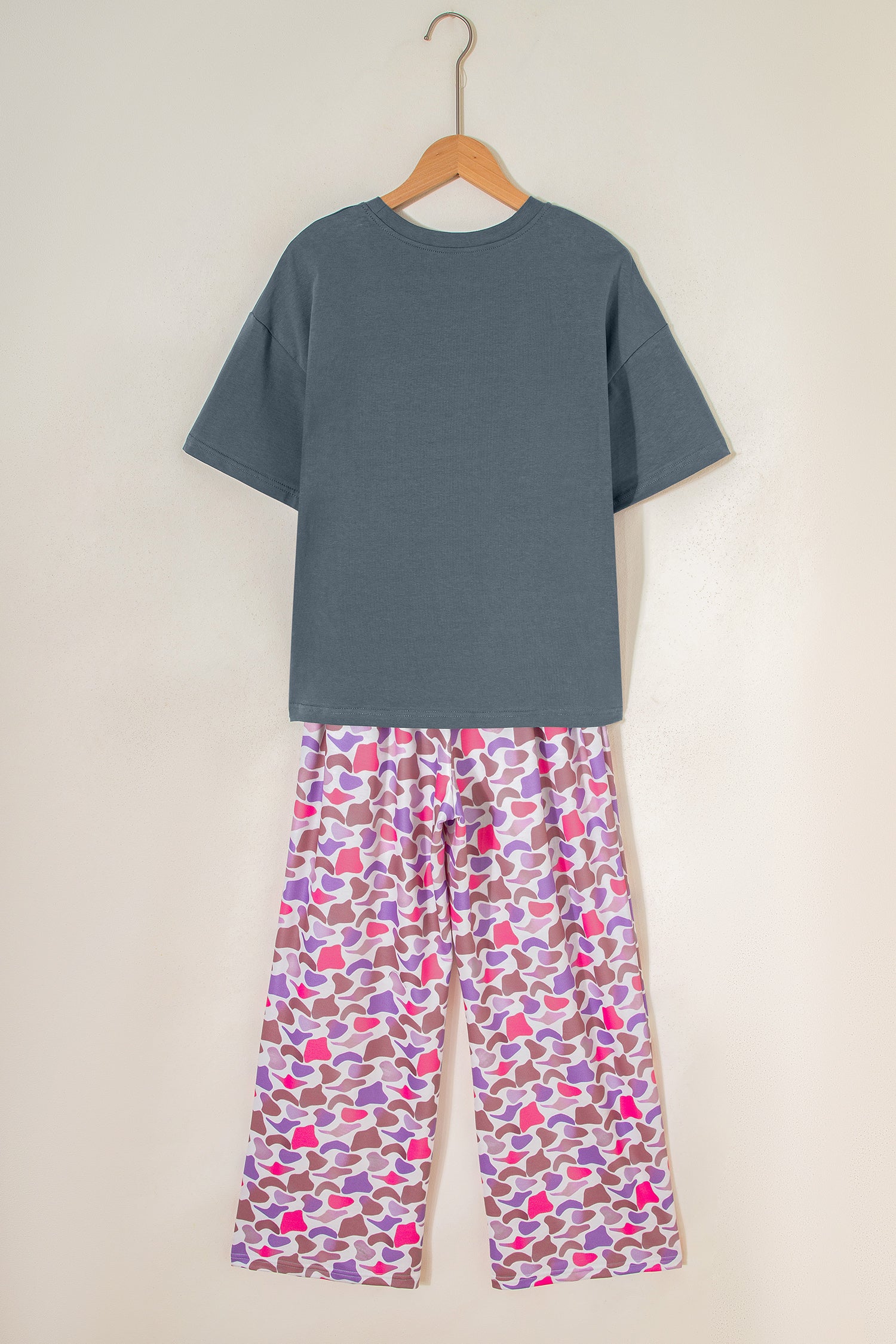 Medium Grey MAMA Letter Graphic Tee Camouflage Print Loose Pant Set