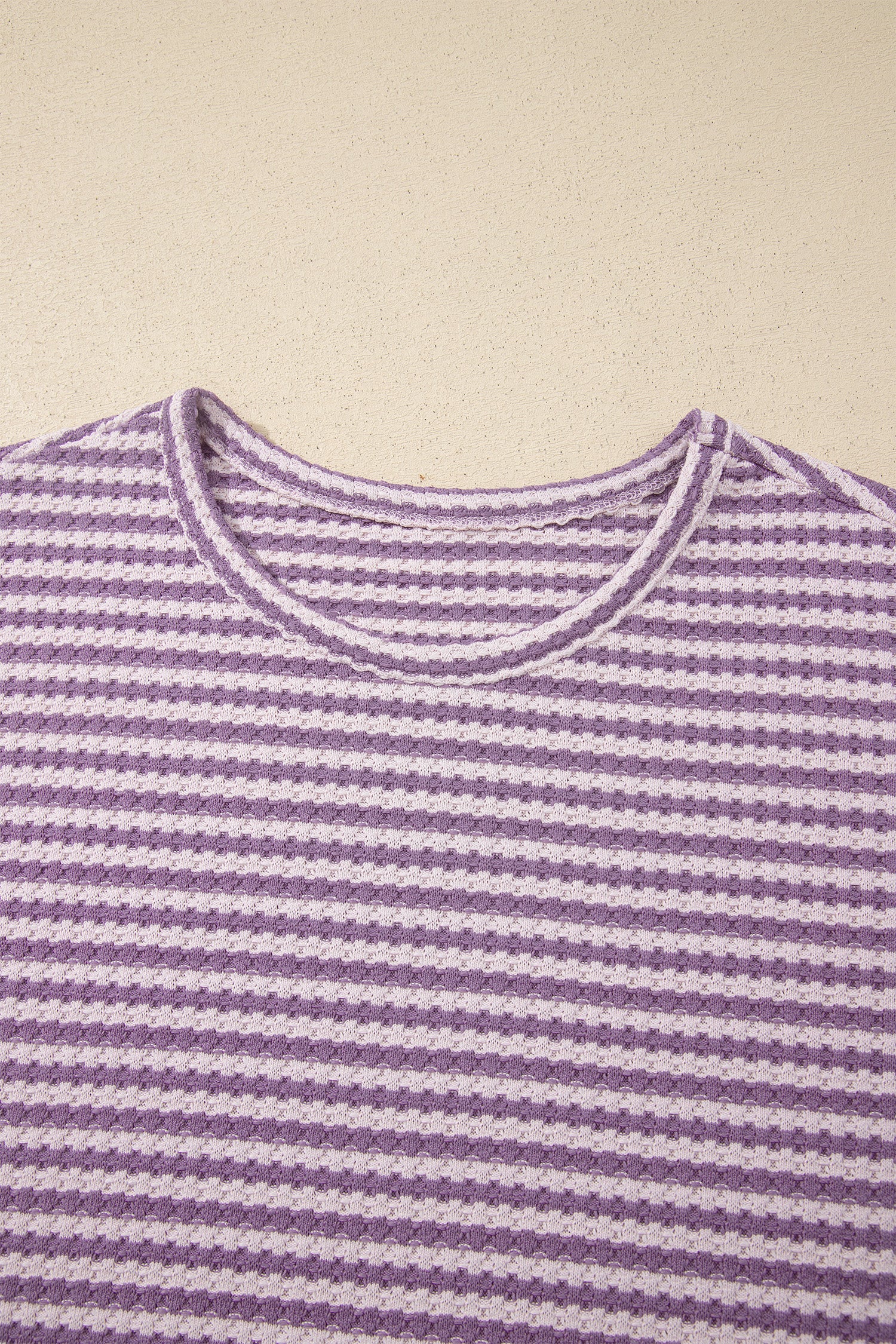 Brown Stripe Breathable Textured Knit Short 2pcs Set