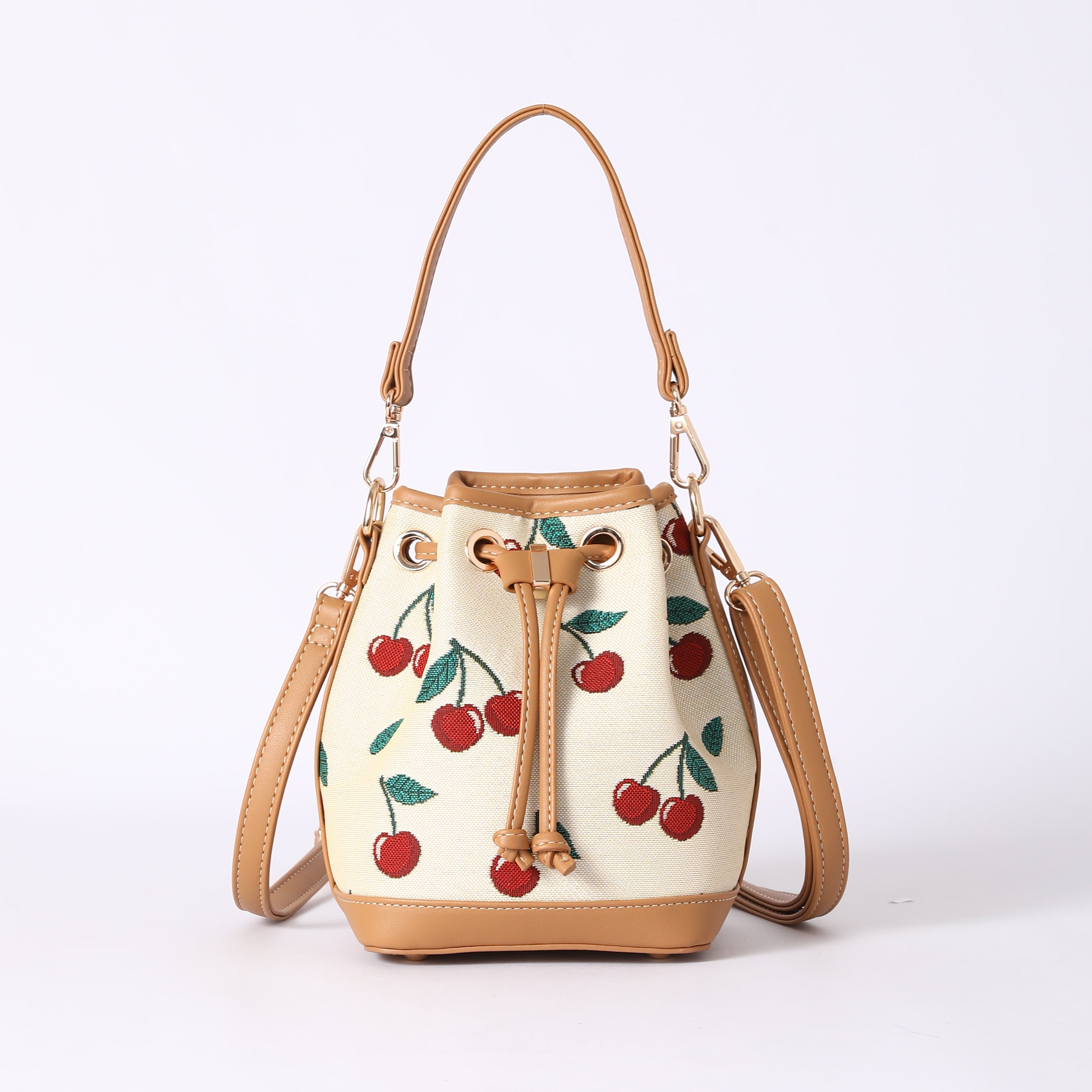 Signare London - Cherry Bucket Handbag in Cream Backdrop