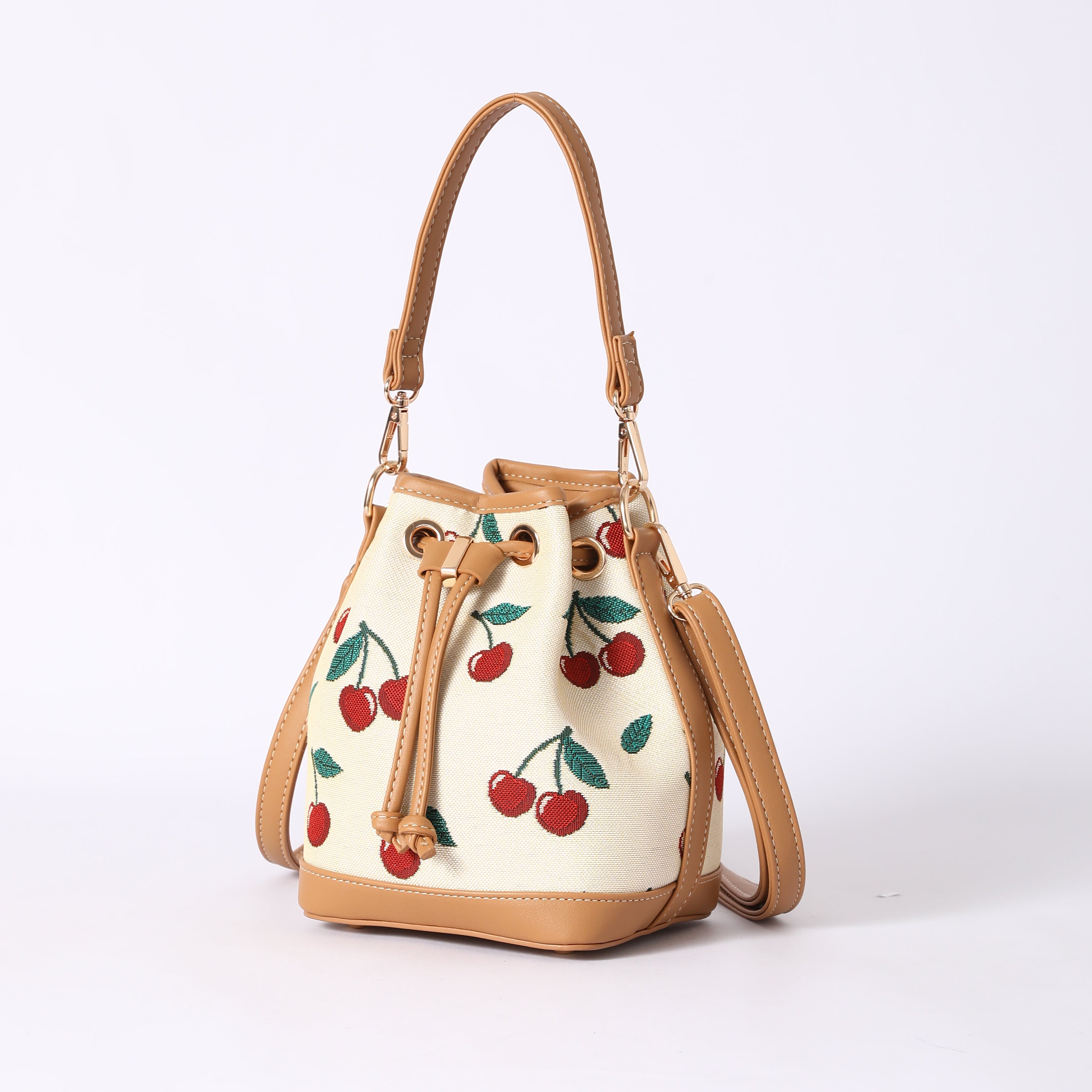 Signare London - Cherry Bucket Handbag in Cream Backdrop