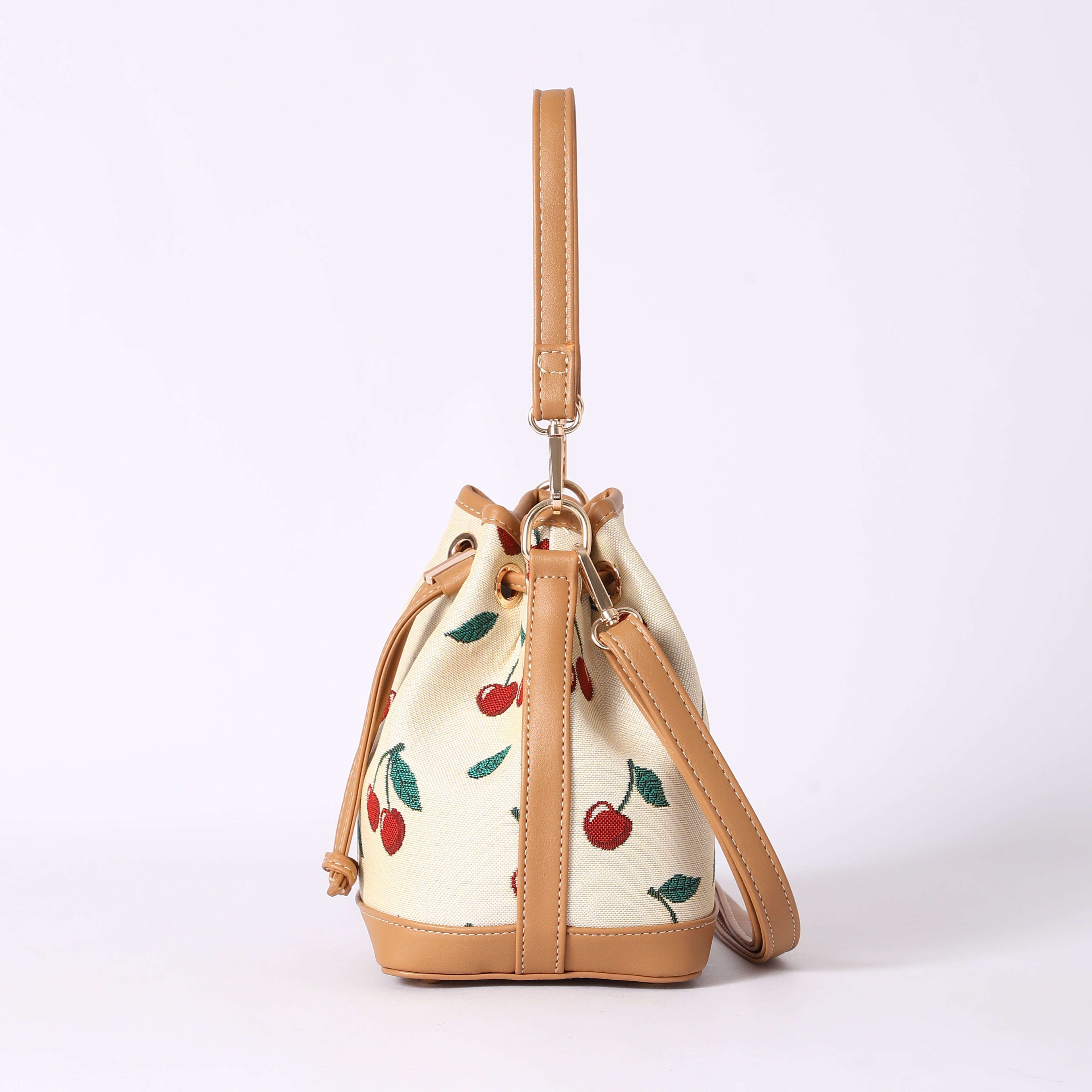 Signare London - Cherry Bucket Handbag in Cream Backdrop