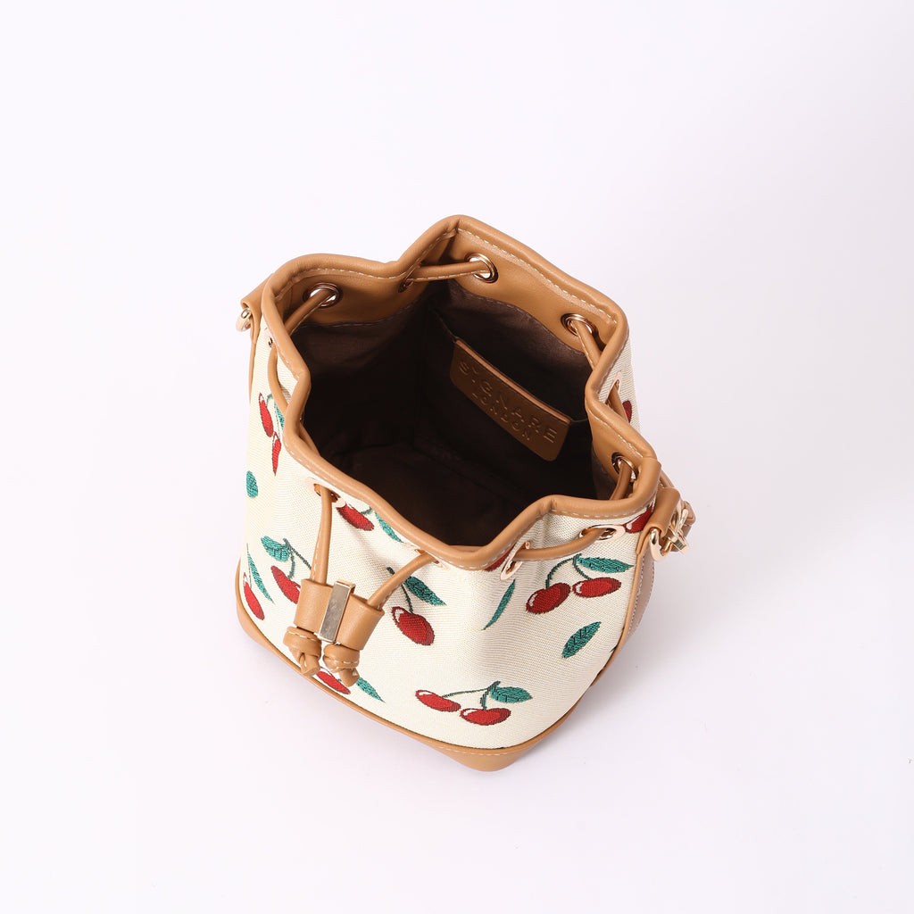 Signare London - Cherry Bucket Handbag in Cream Backdrop