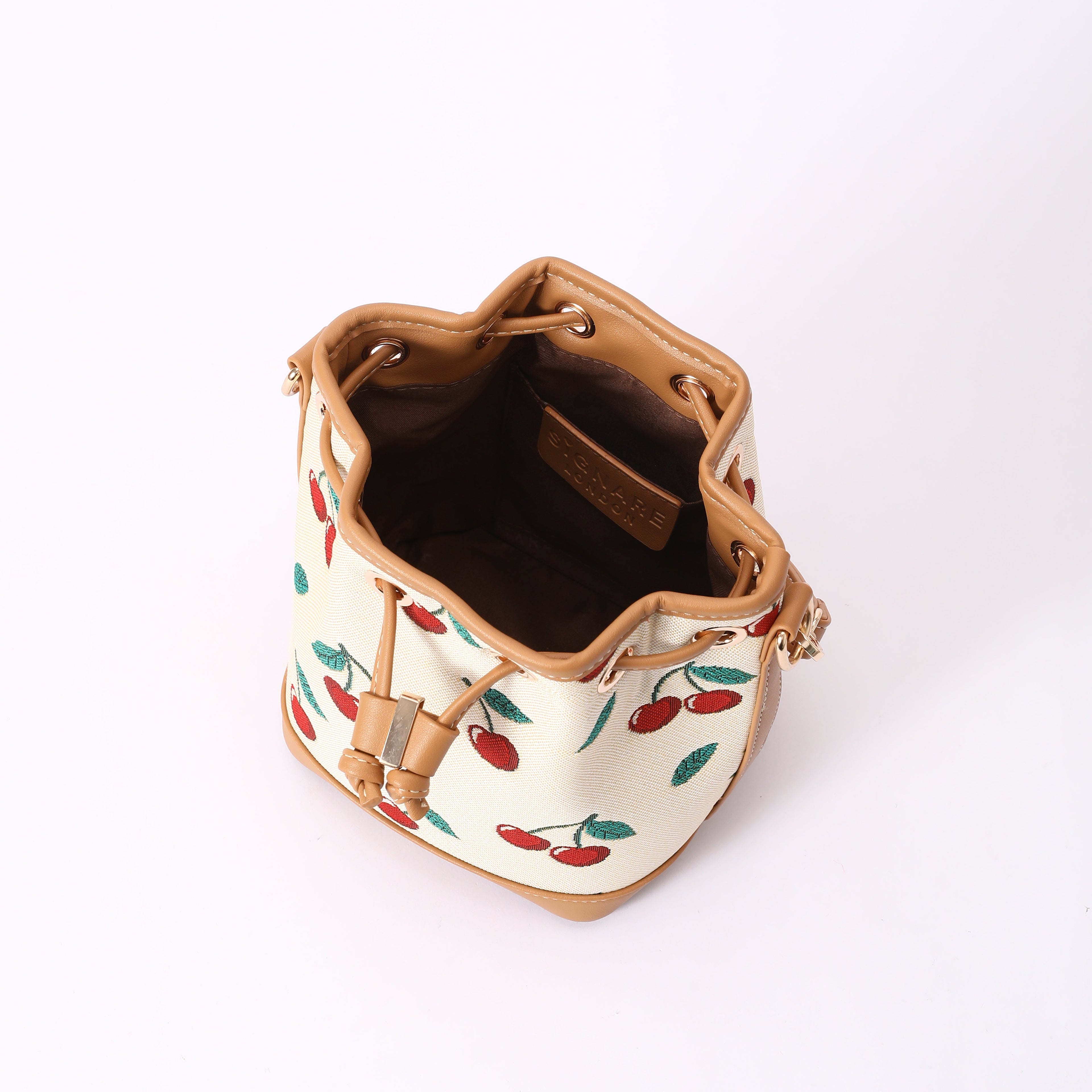 Signare London - Cherry Bucket Handbag in Cream Backdrop