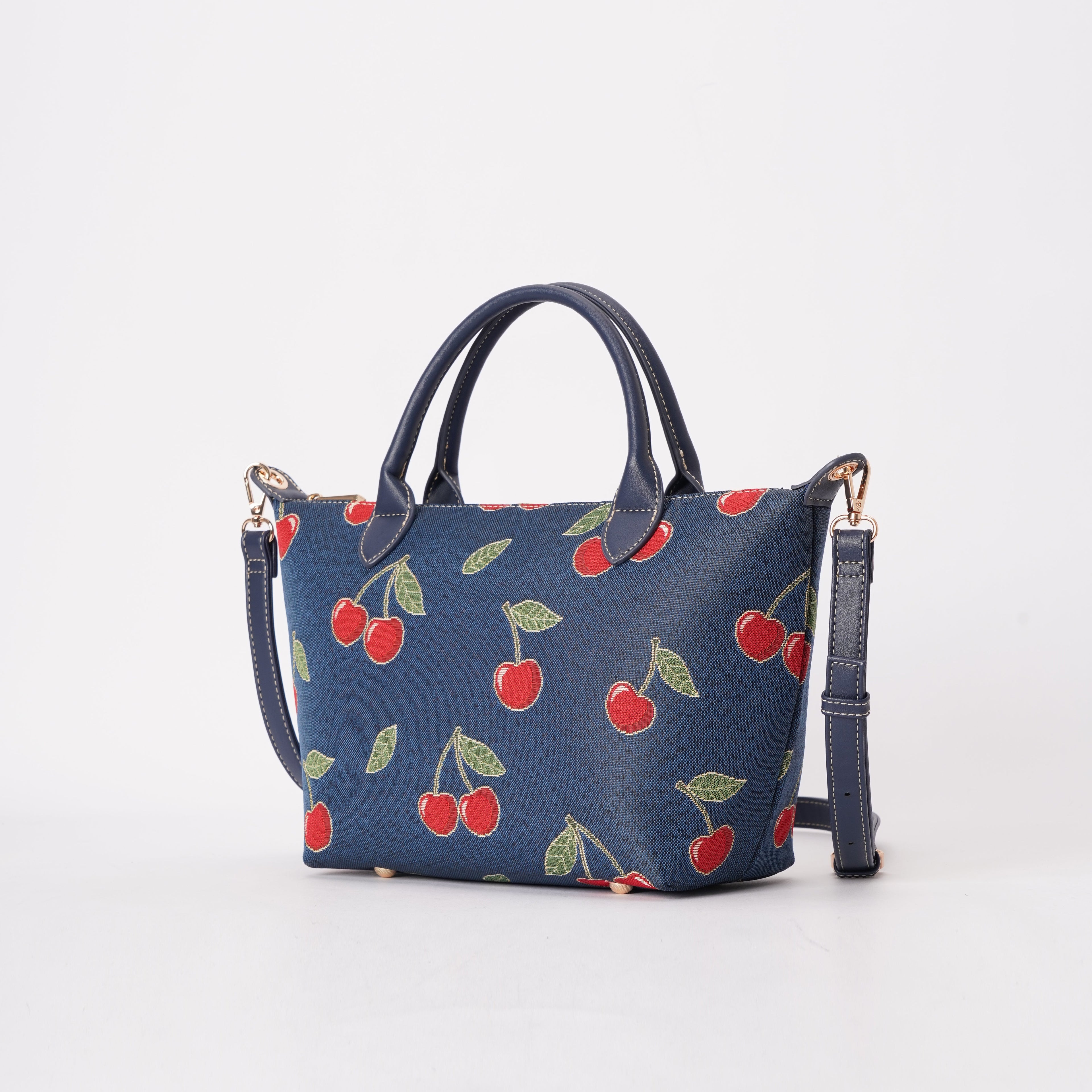 Signare London - Cherry Grab Handbag on Blue Backdrop