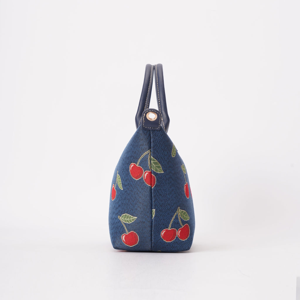 Signare London - Cherry Grab Handbag on Blue Backdrop