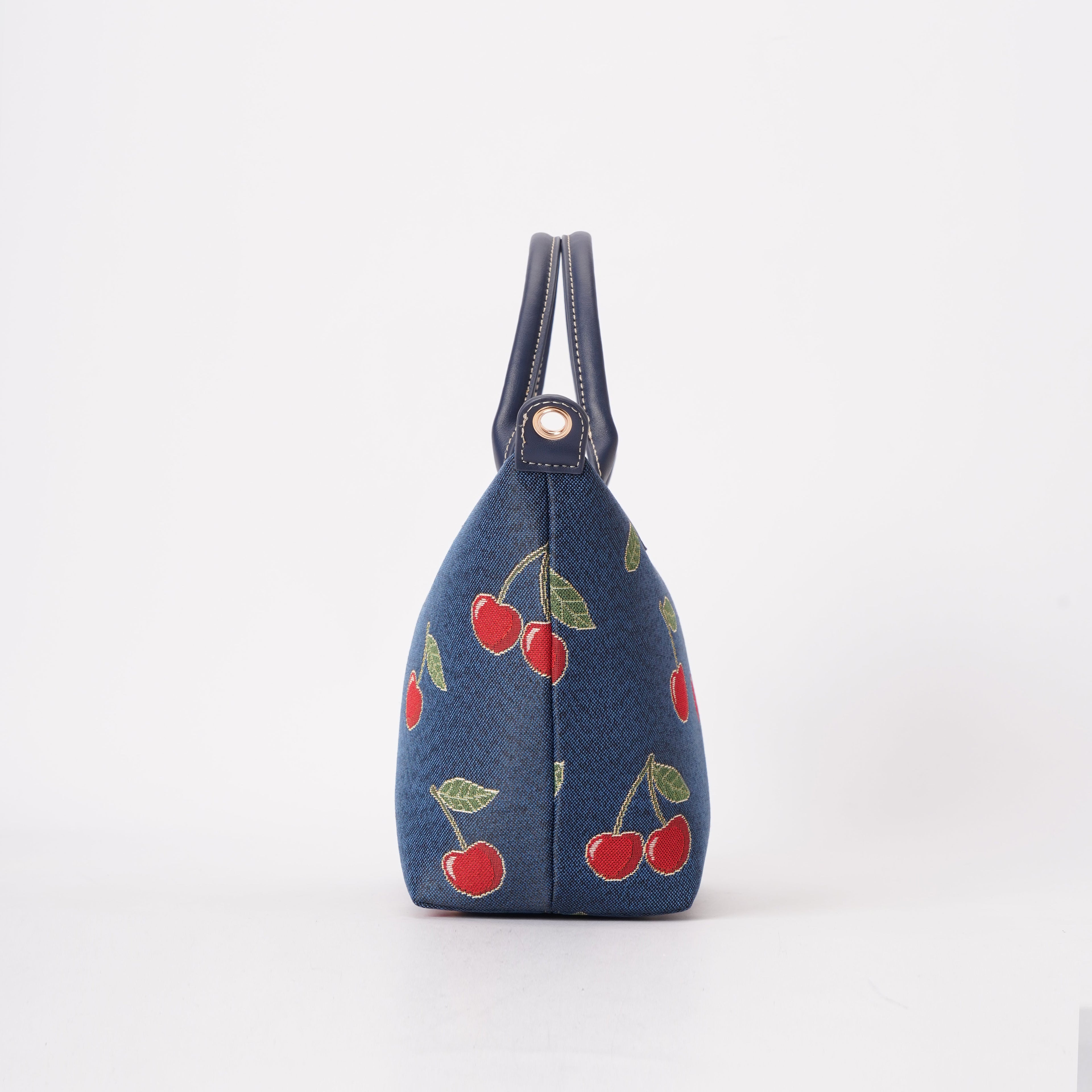 Signare London - Cherry Grab Handbag on Blue Backdrop