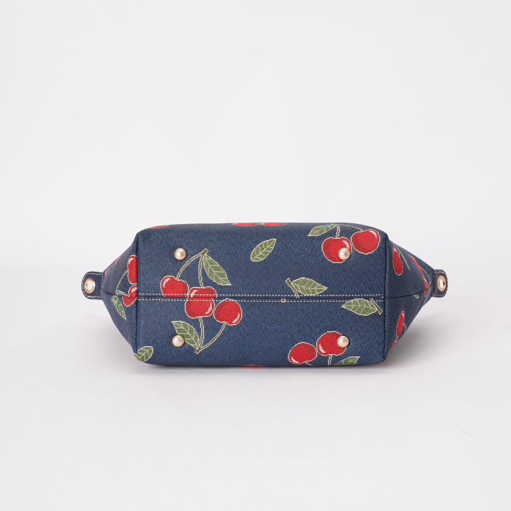 Signare London - Cherry Grab Handbag on Blue Backdrop