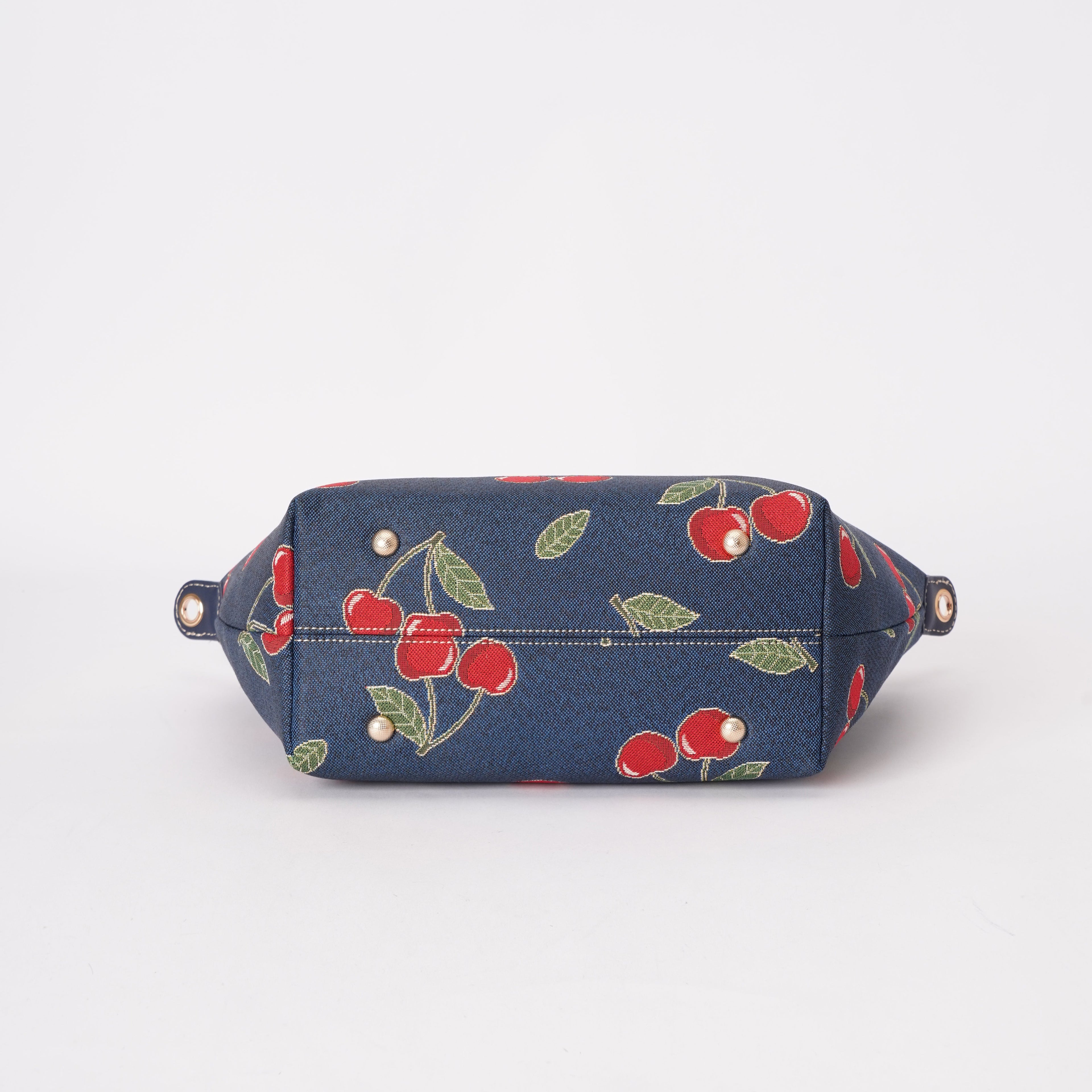 Signare London - Cherry Grab Handbag on Blue Backdrop
