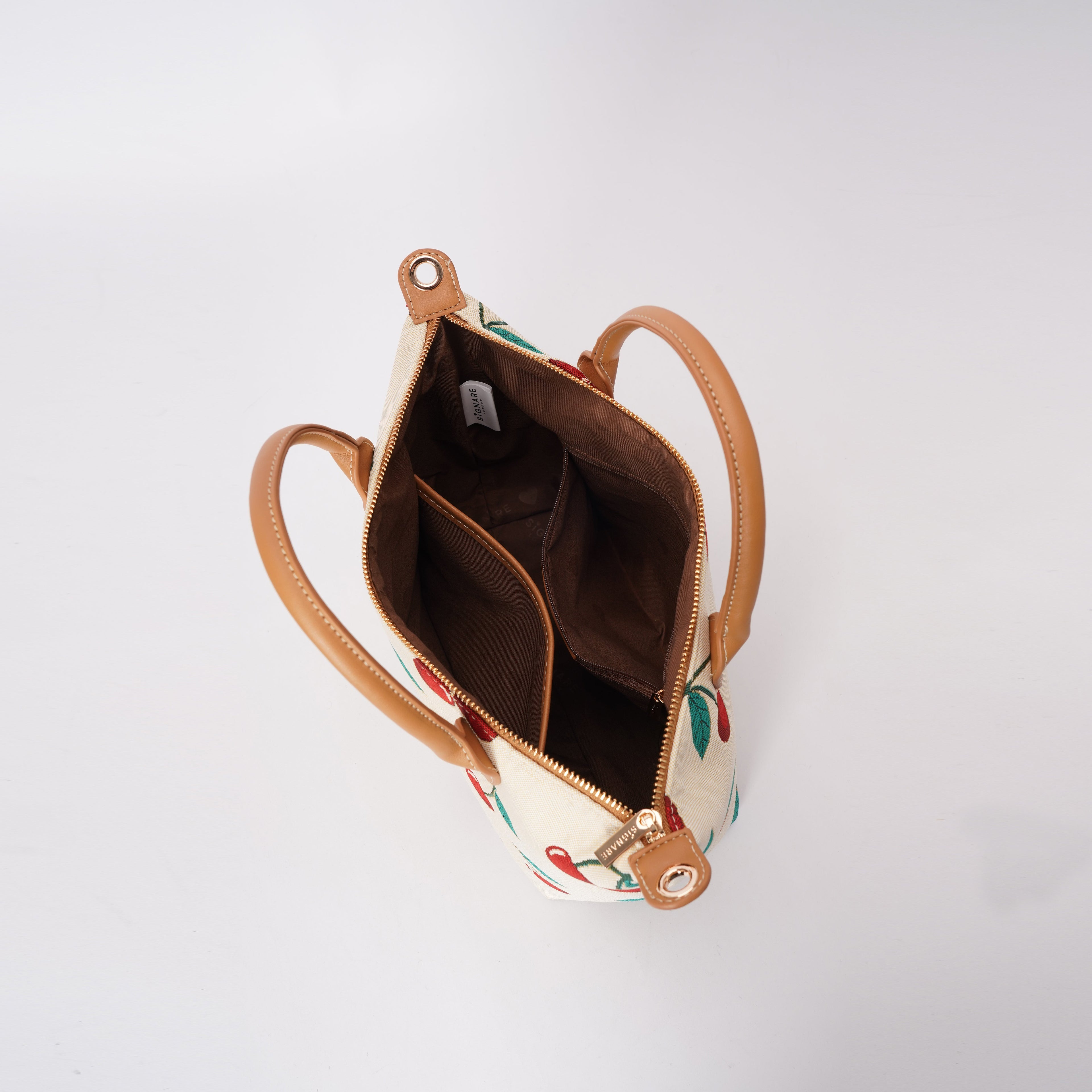 Signare London - Cherry Grab Handbag on Cream Backdrop