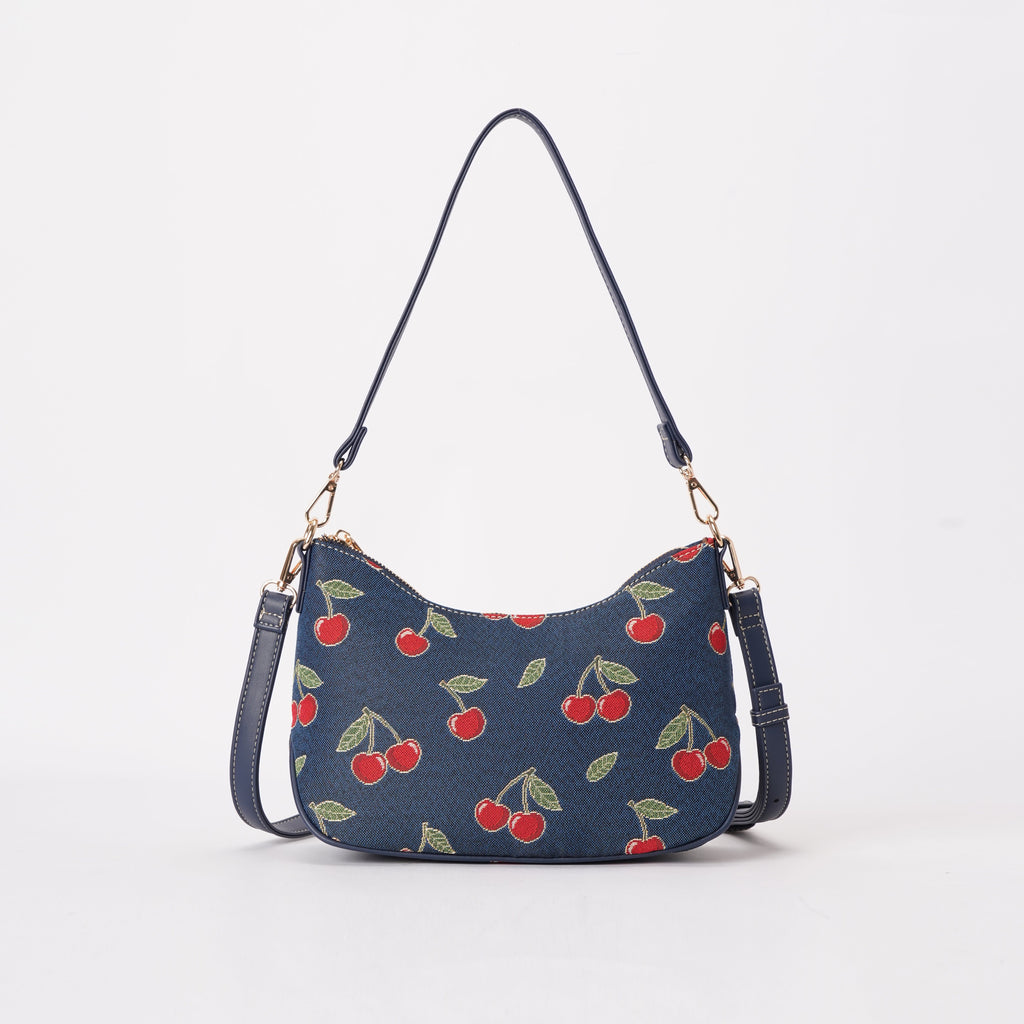 Signare London - Cherry Moon Handbag on Blue Backdrop
