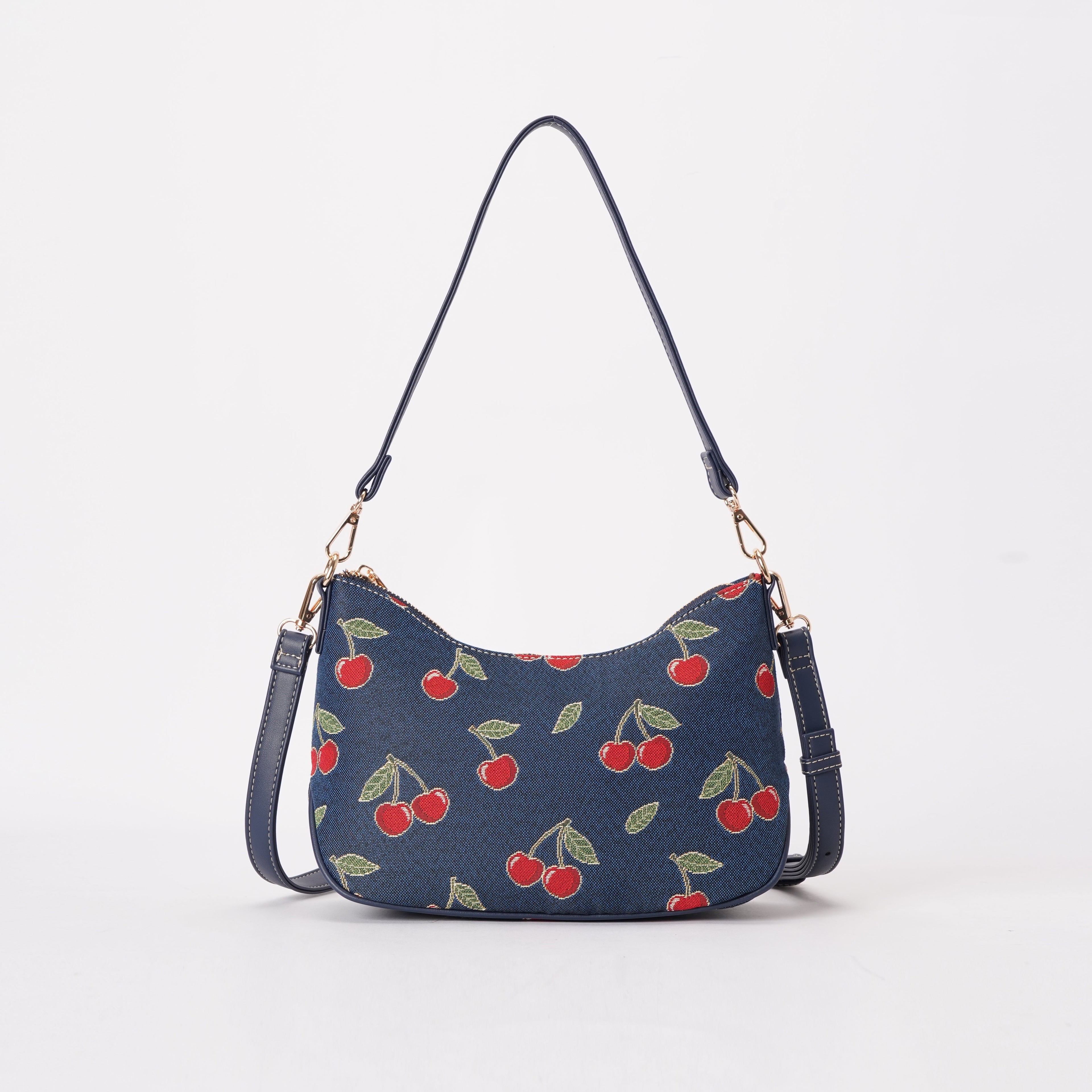 Signare London - Cherry Moon Handbag on Blue Backdrop