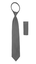 Satine Grey Zipper Tie with Hankie Set