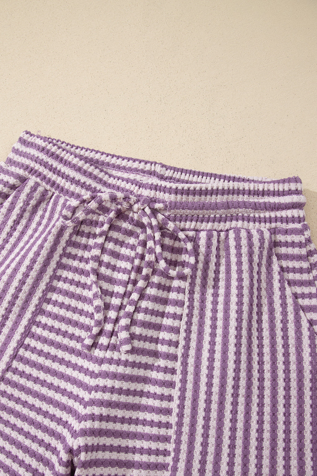 Brown Stripe Breathable Textured Knit Short 2pcs Set