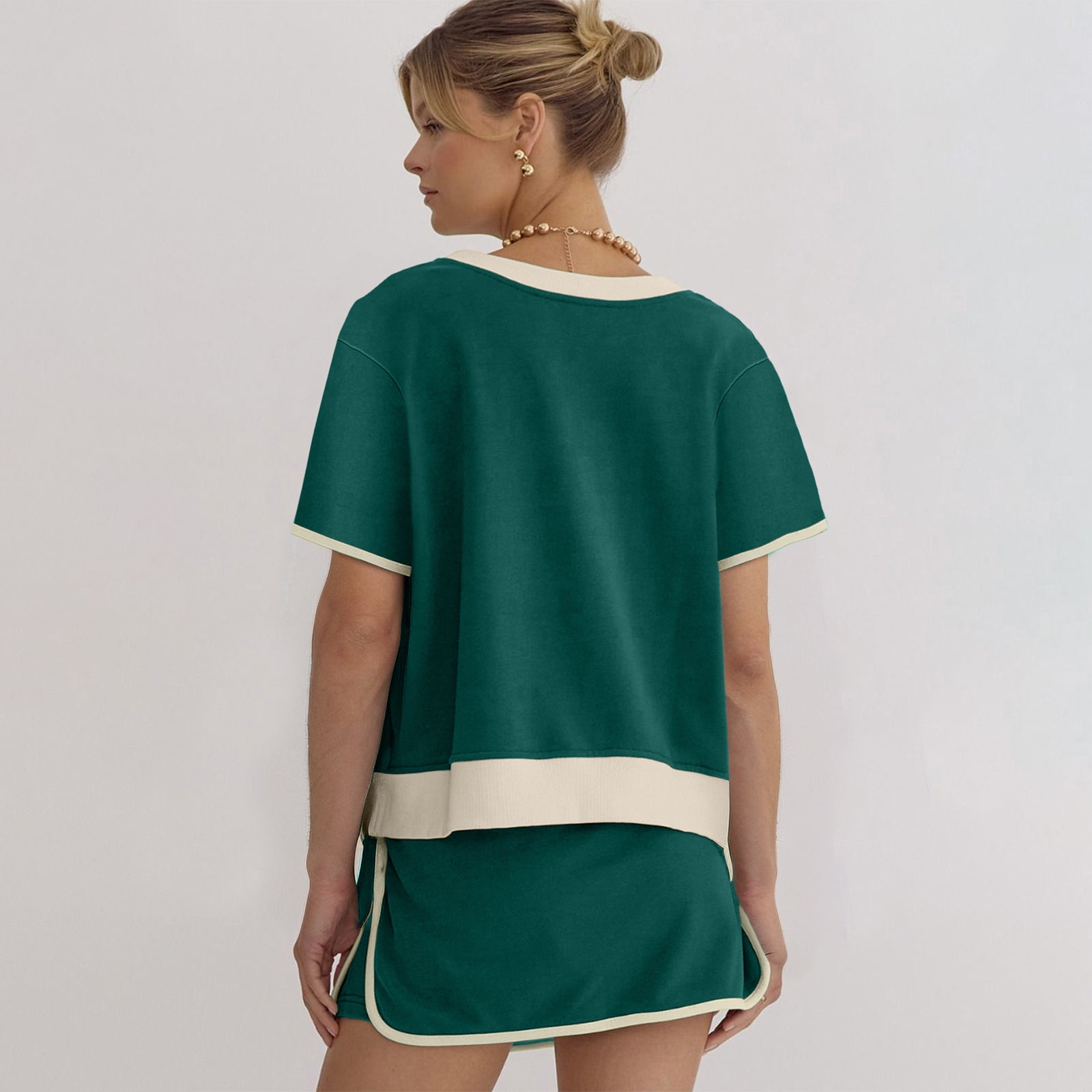 Black Colorblock Edge Drop Shoulder T Shirt and Skort 2Pcs Set