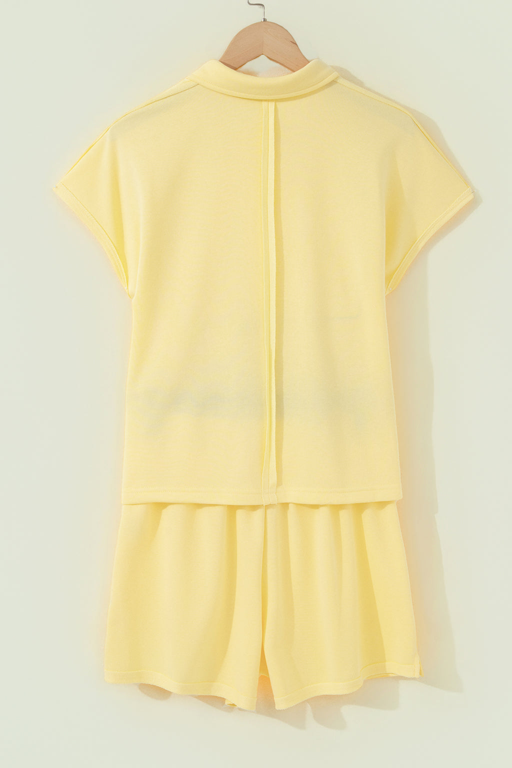 Banana Cream Loose Polo Tee Elastic Waist 2pcs Short Set