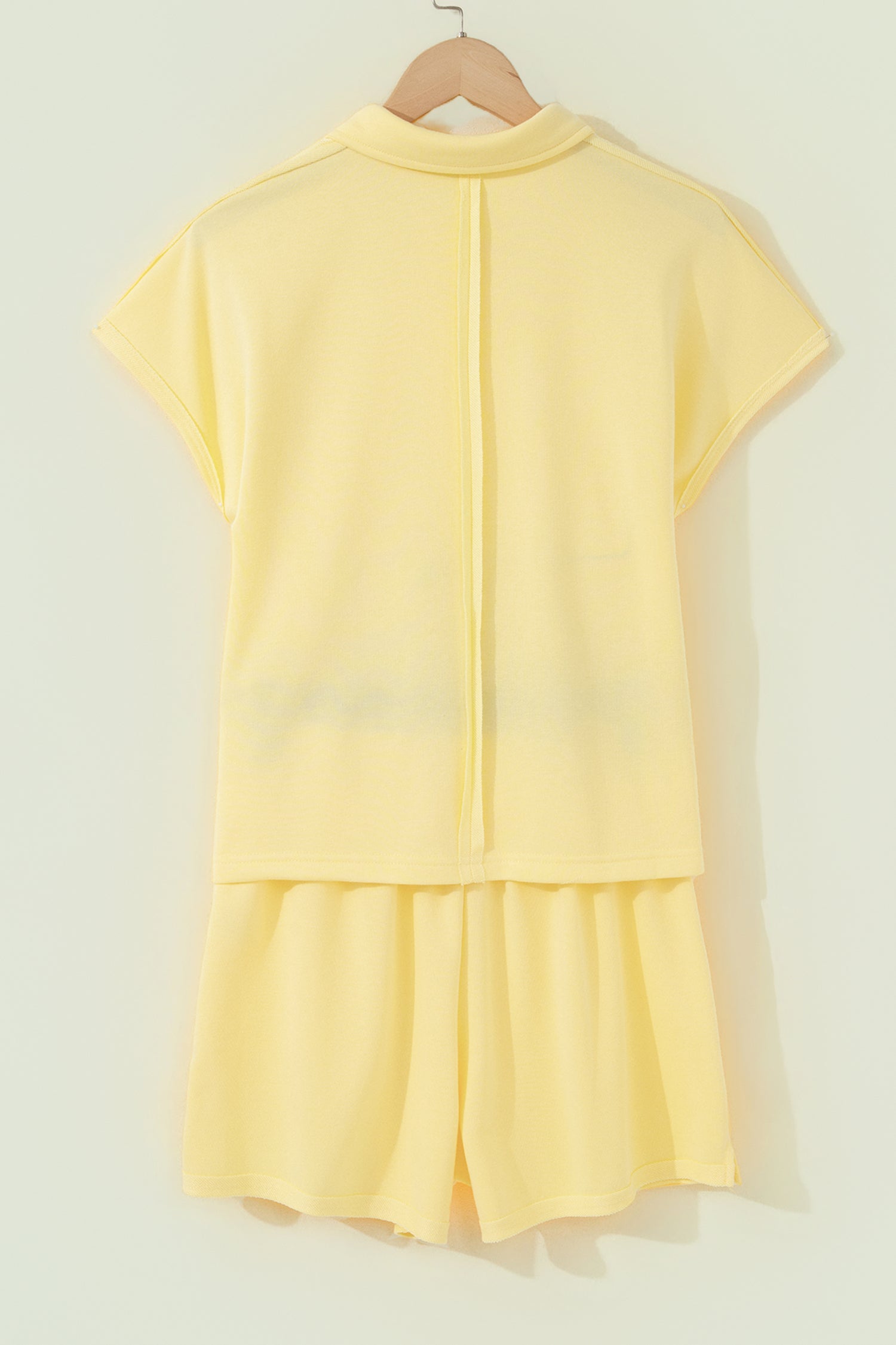 Banana Cream Loose Polo Tee Elastic Waist 2pcs Short Set
