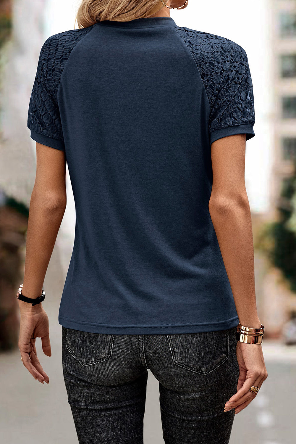 White Seamed Detail Contrast Lace Raglan Sleeve Tee