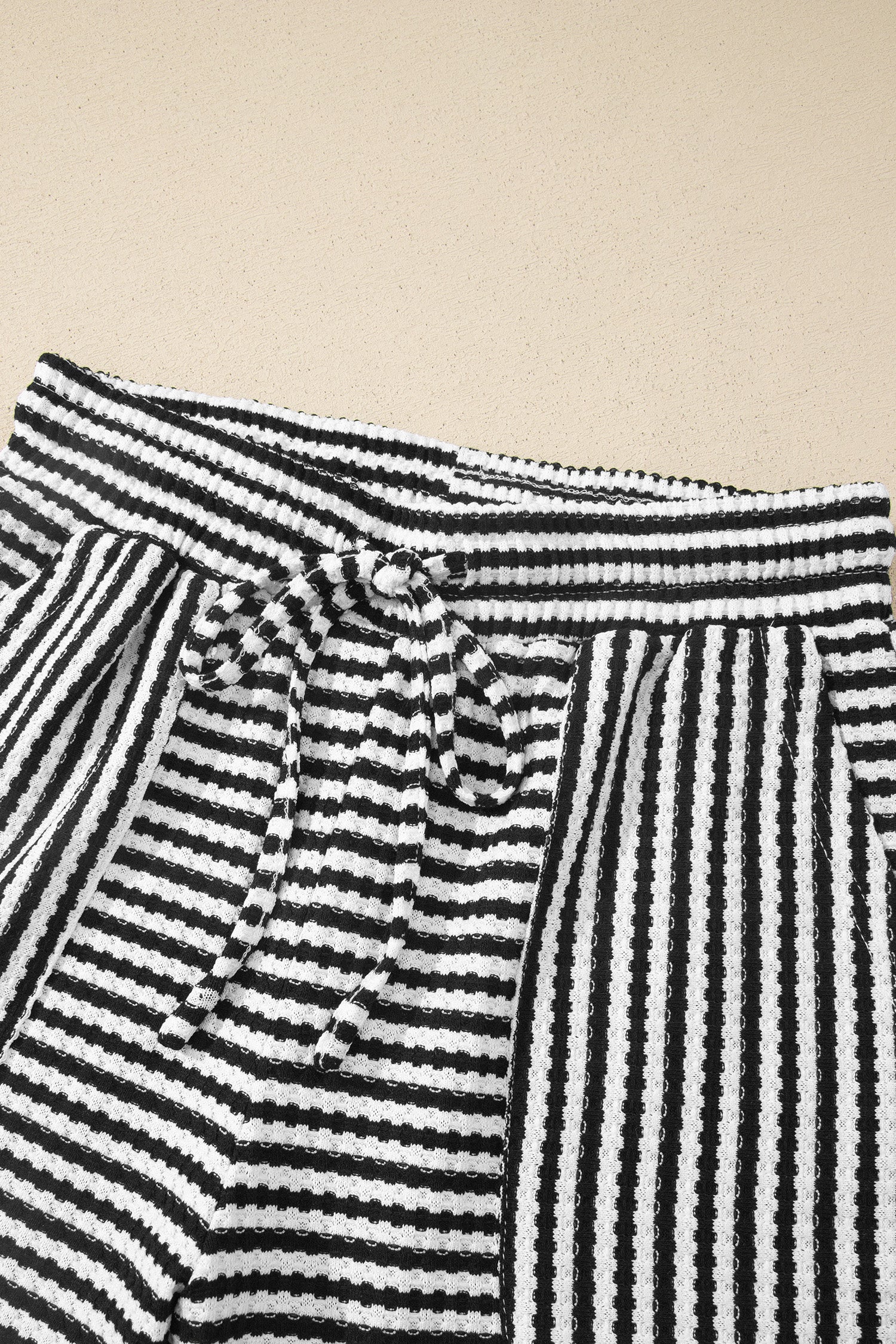 Brown Stripe Breathable Textured Knit Short 2pcs Set