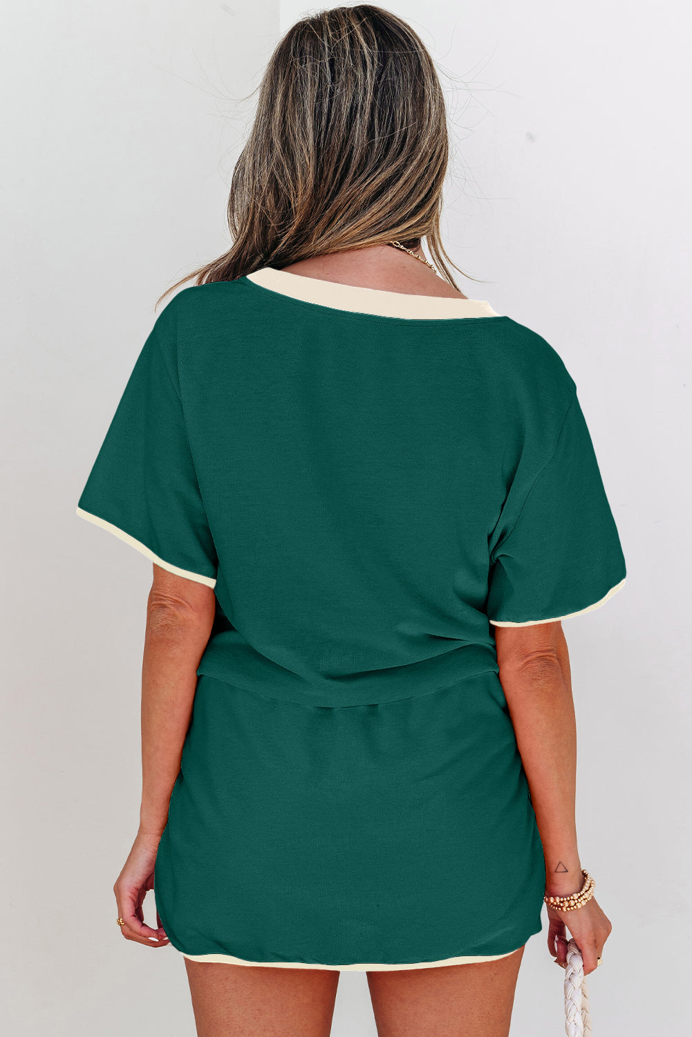 Black Colorblock Edge Drop Shoulder T Shirt and Skort 2Pcs Set
