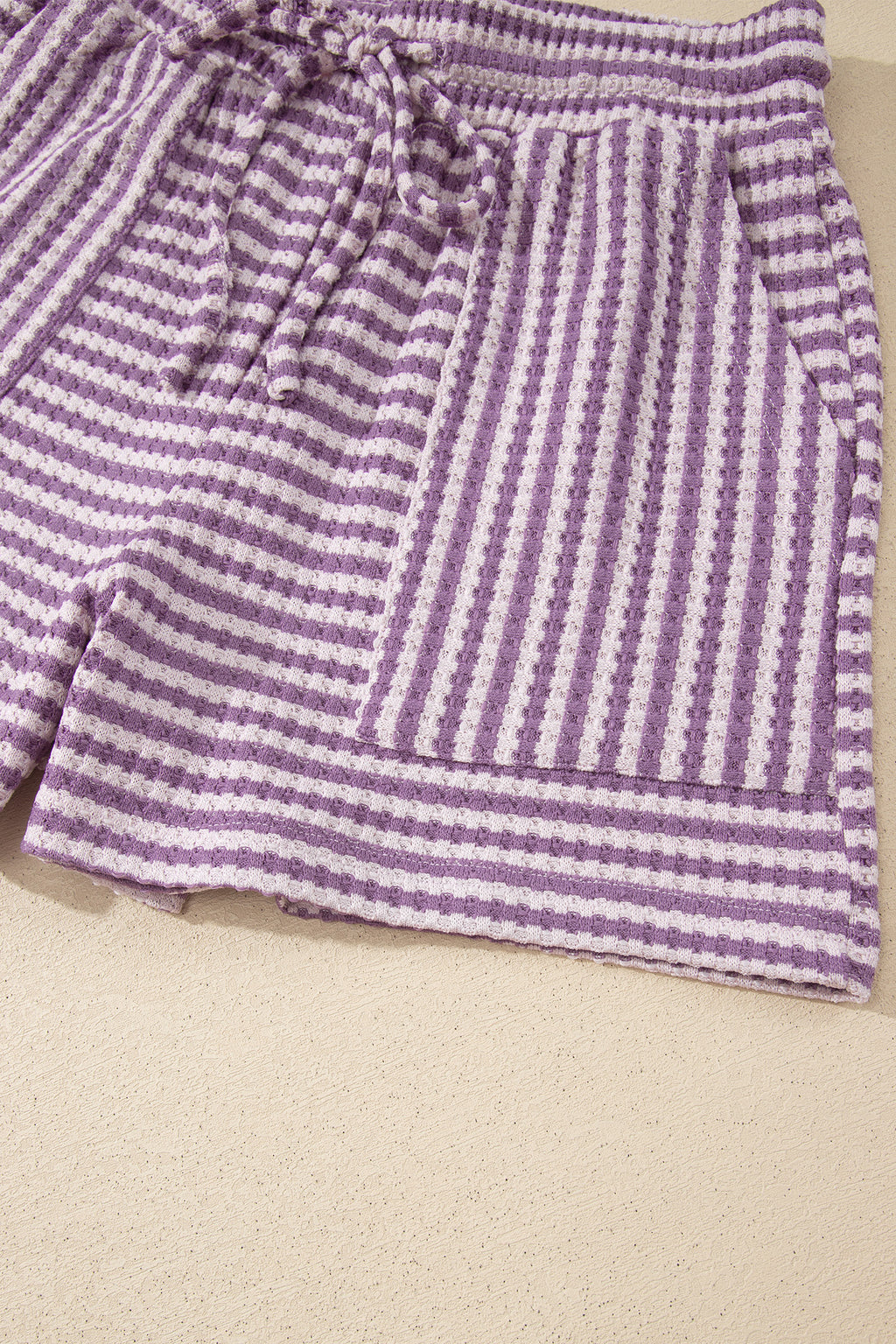 Brown Stripe Breathable Textured Knit Short 2pcs Set