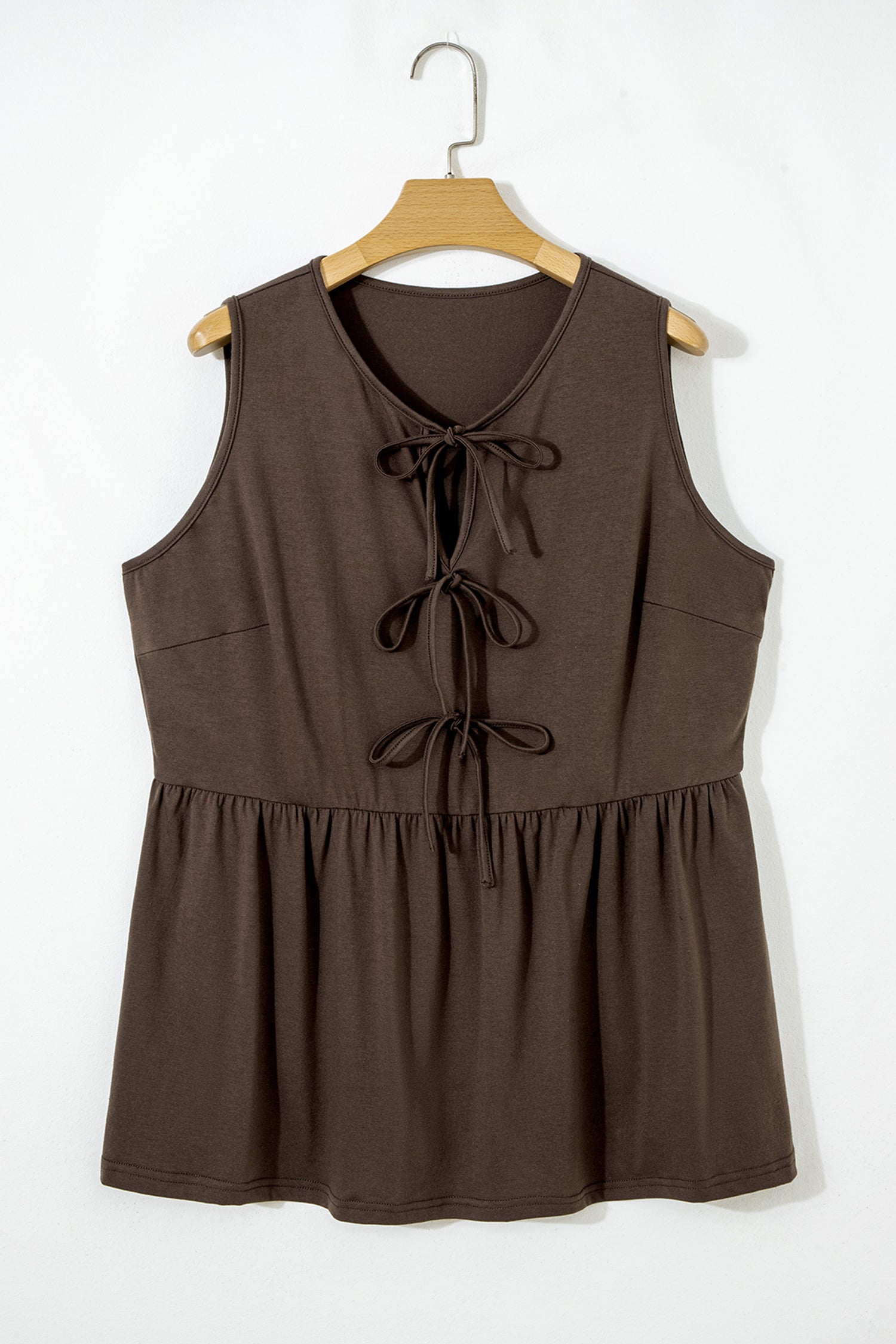 Blue Sapphire Plus Size Solid Color Bow Tie Peplum Tank Top