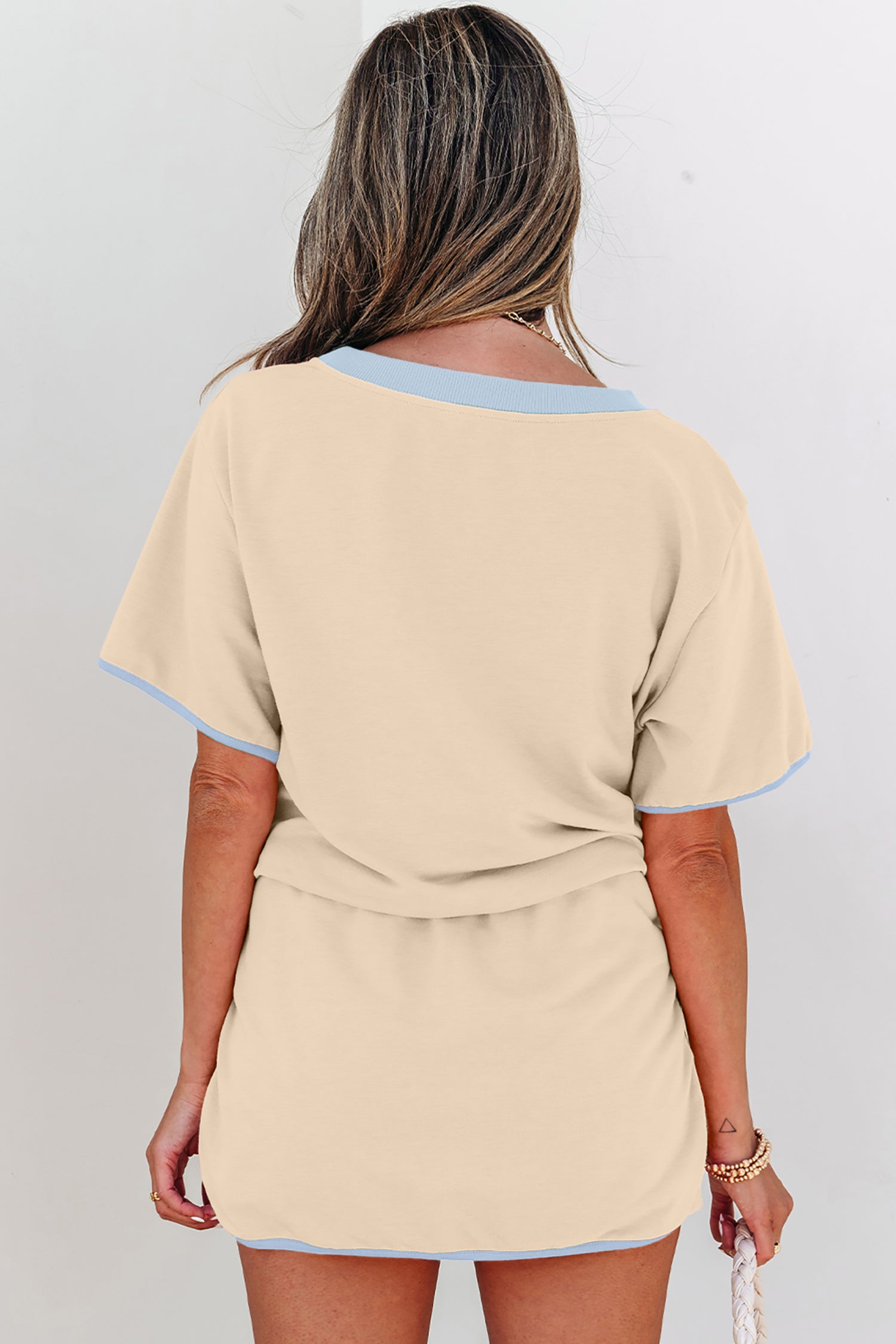 Black Colorblock Edge Drop Shoulder T Shirt and Skort 2Pcs Set