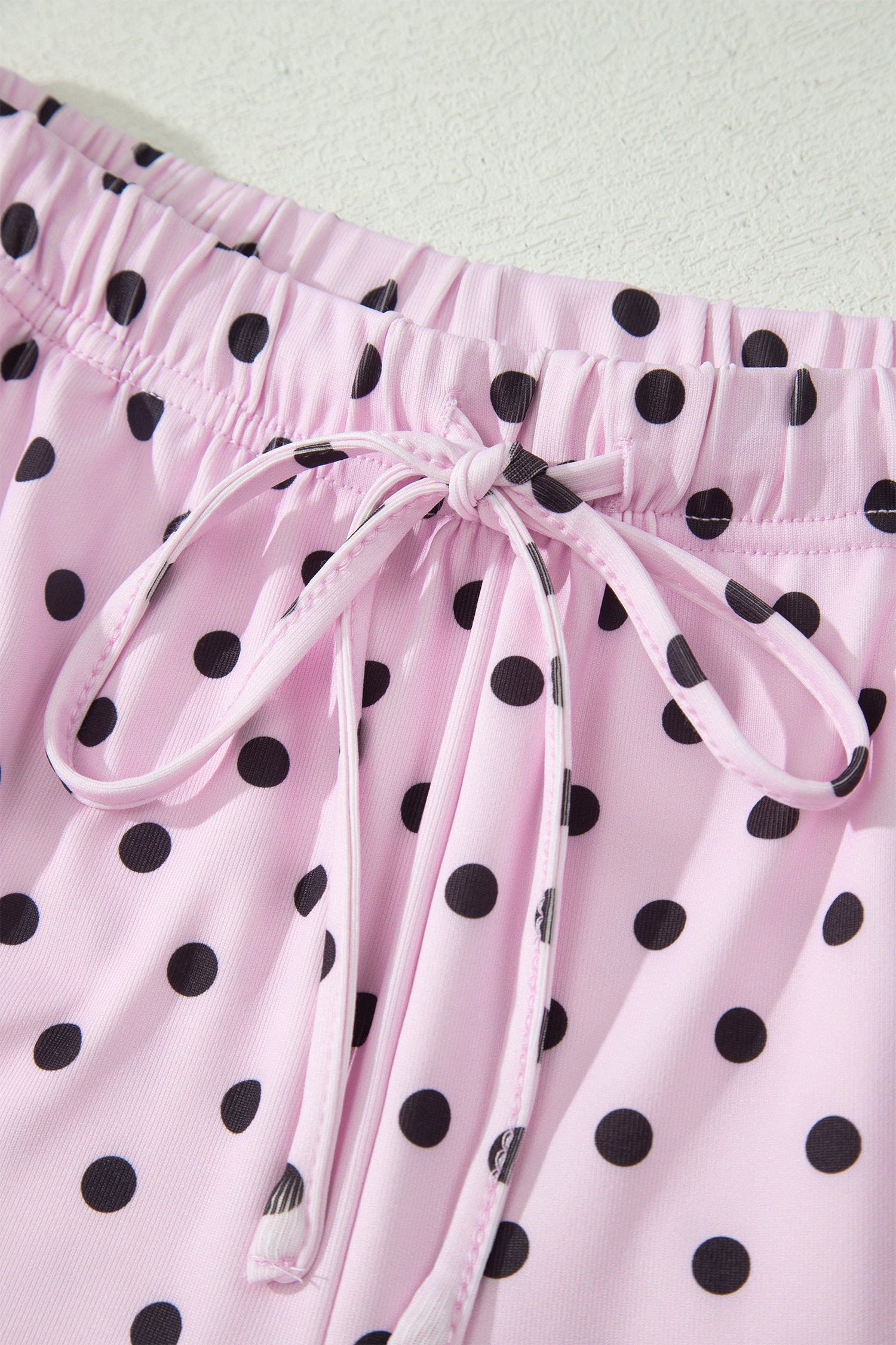 Pink Polka Dot Halter Tank Drawstring Elastic Waist Short Set