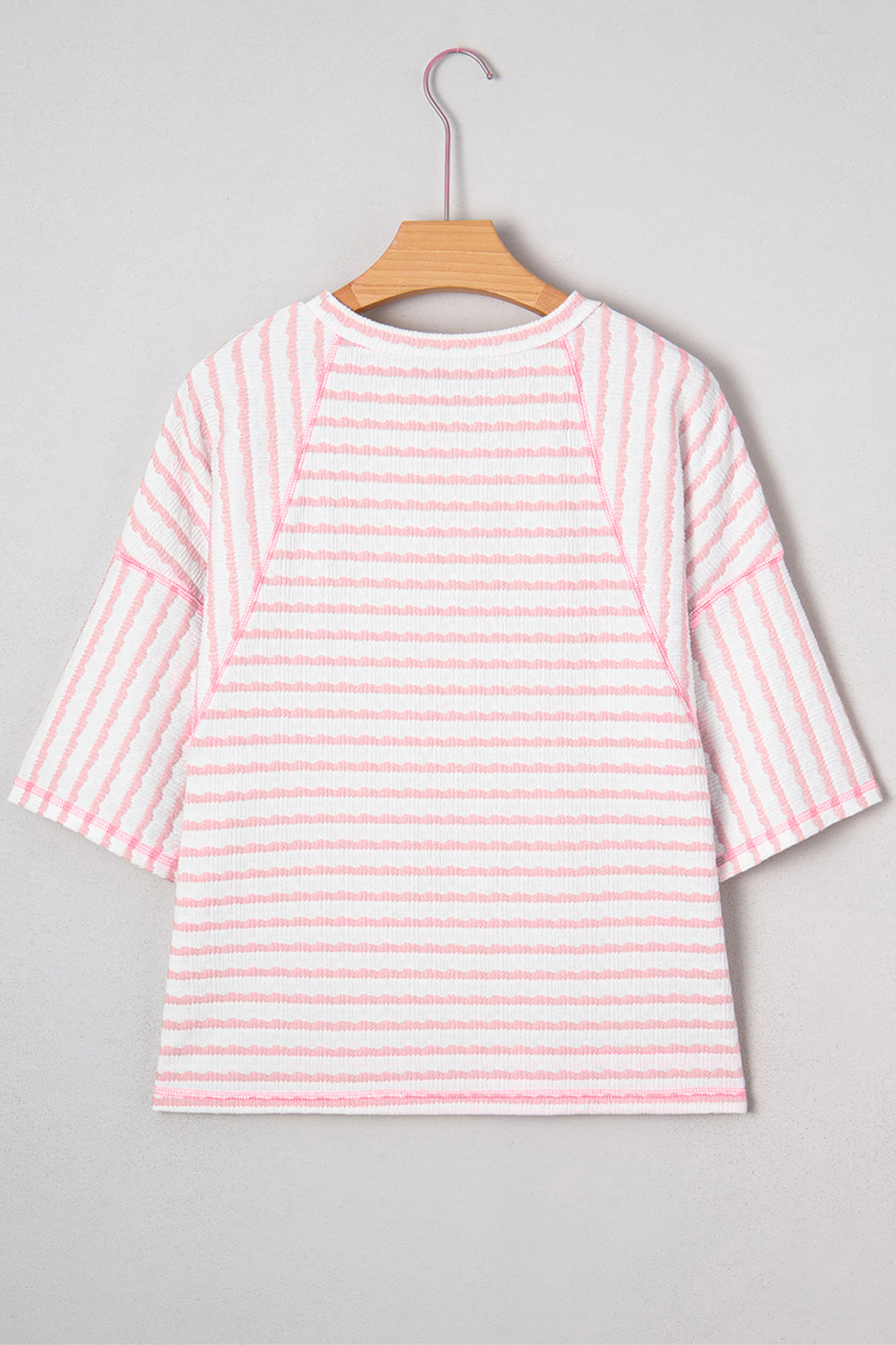 Pink Stripe Plus Size Textured Patchwork Detail Half Sleeve Top