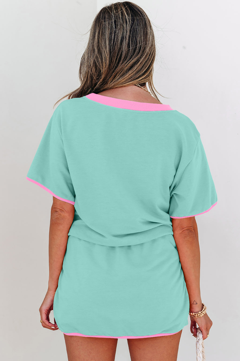 Black Colorblock Edge Drop Shoulder T Shirt and Skort 2Pcs Set