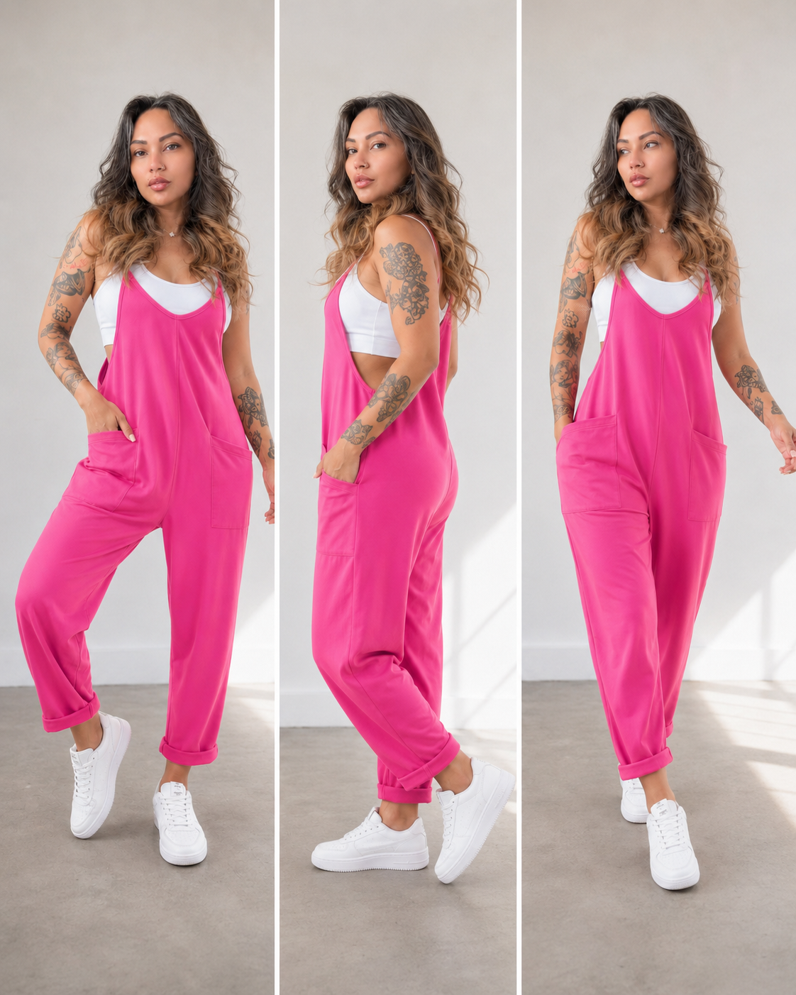 Hot Pink Pocket Overall Jumpsuit