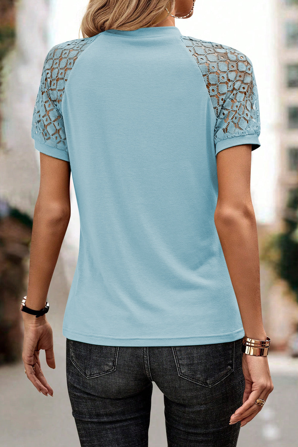 White Seamed Detail Contrast Lace Raglan Sleeve Tee