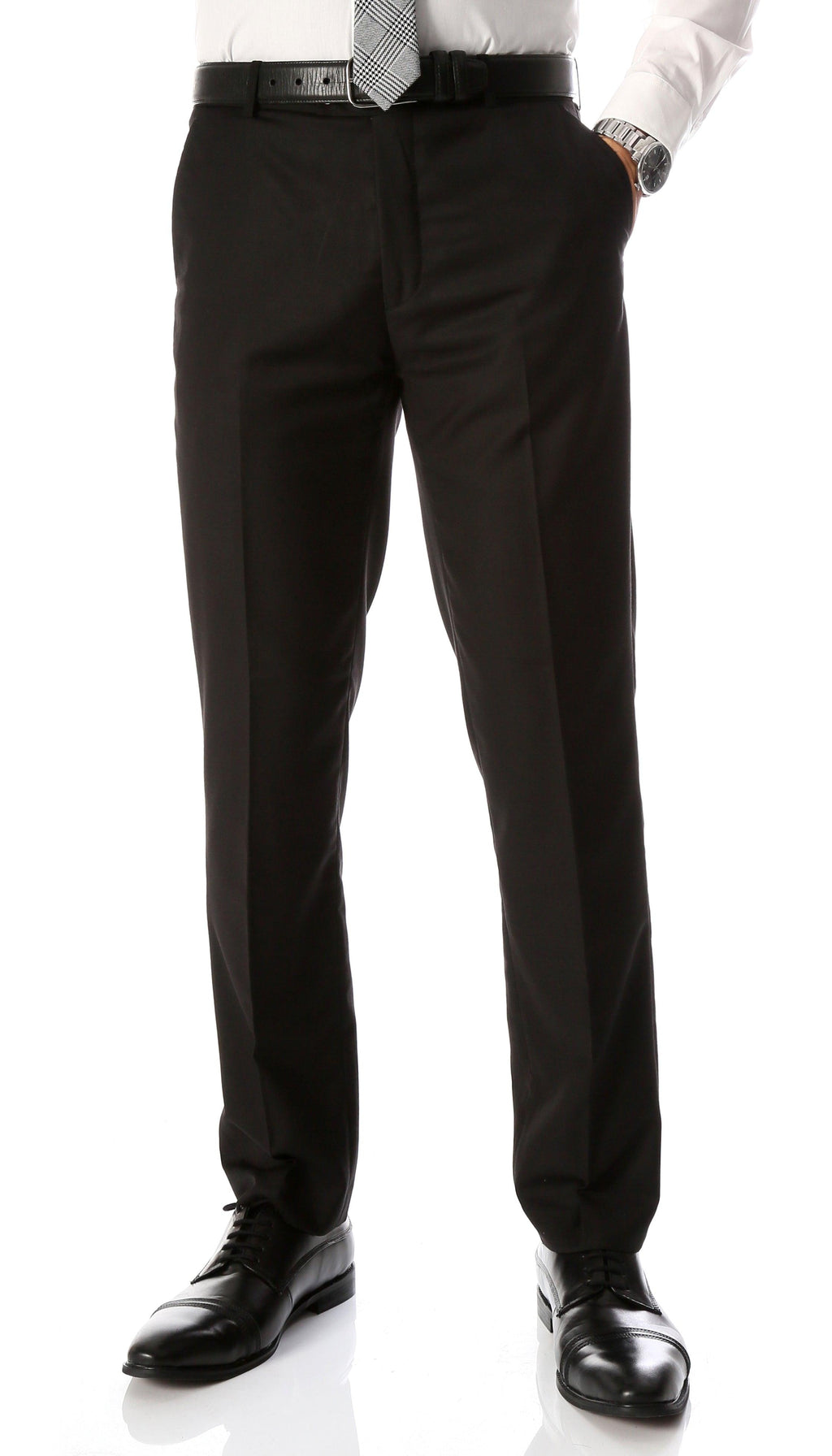 PAUL LORENZO Men's Skinny Fit Black Slim Fit Flat-Front Dress Pants