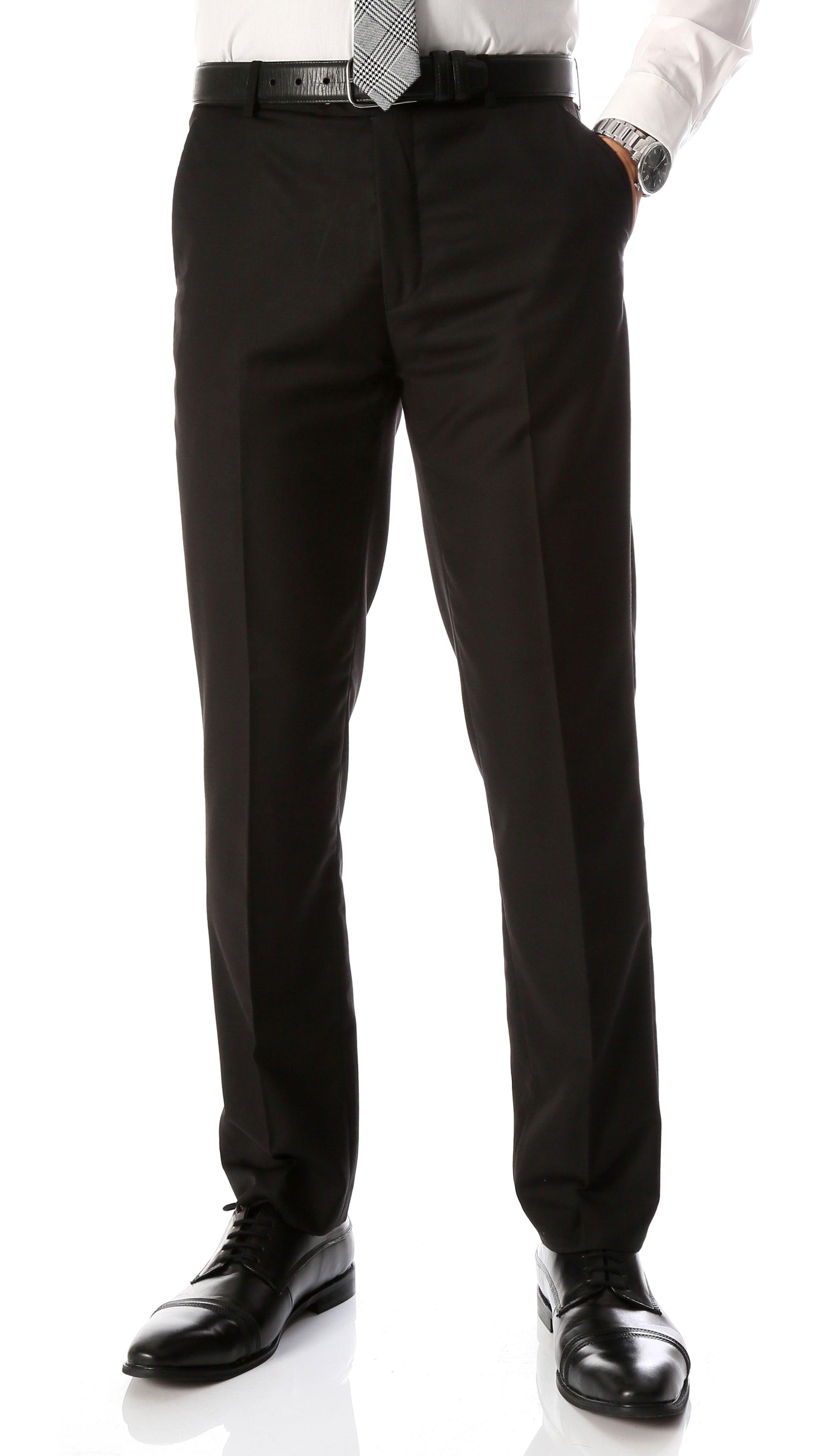 PAUL LORENZO Men's Skinny Fit Black Slim Fit Flat-Front Dress Pants