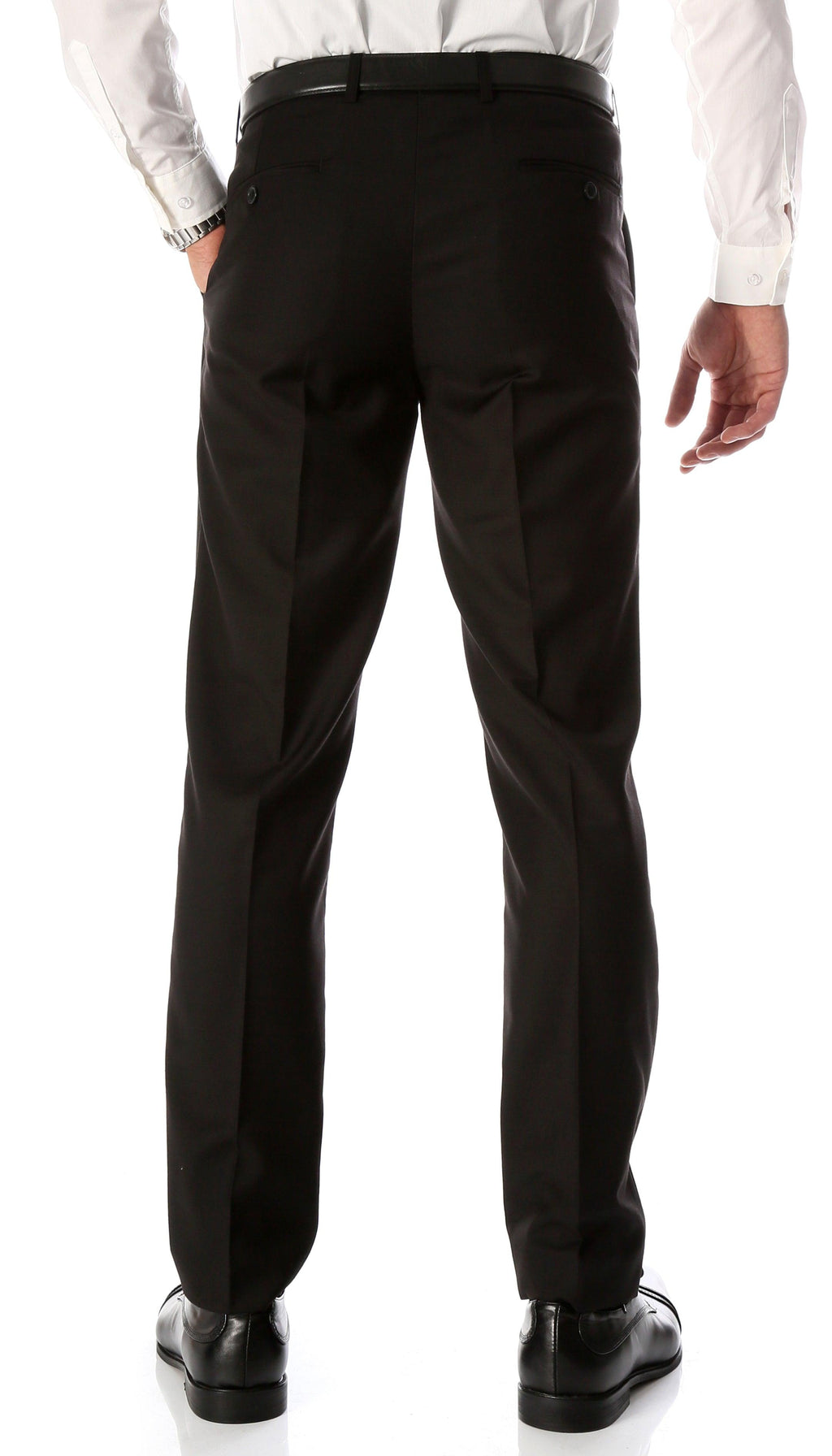 PAUL LORENZO Men's Skinny Fit Black Slim Fit Flat-Front Dress Pants