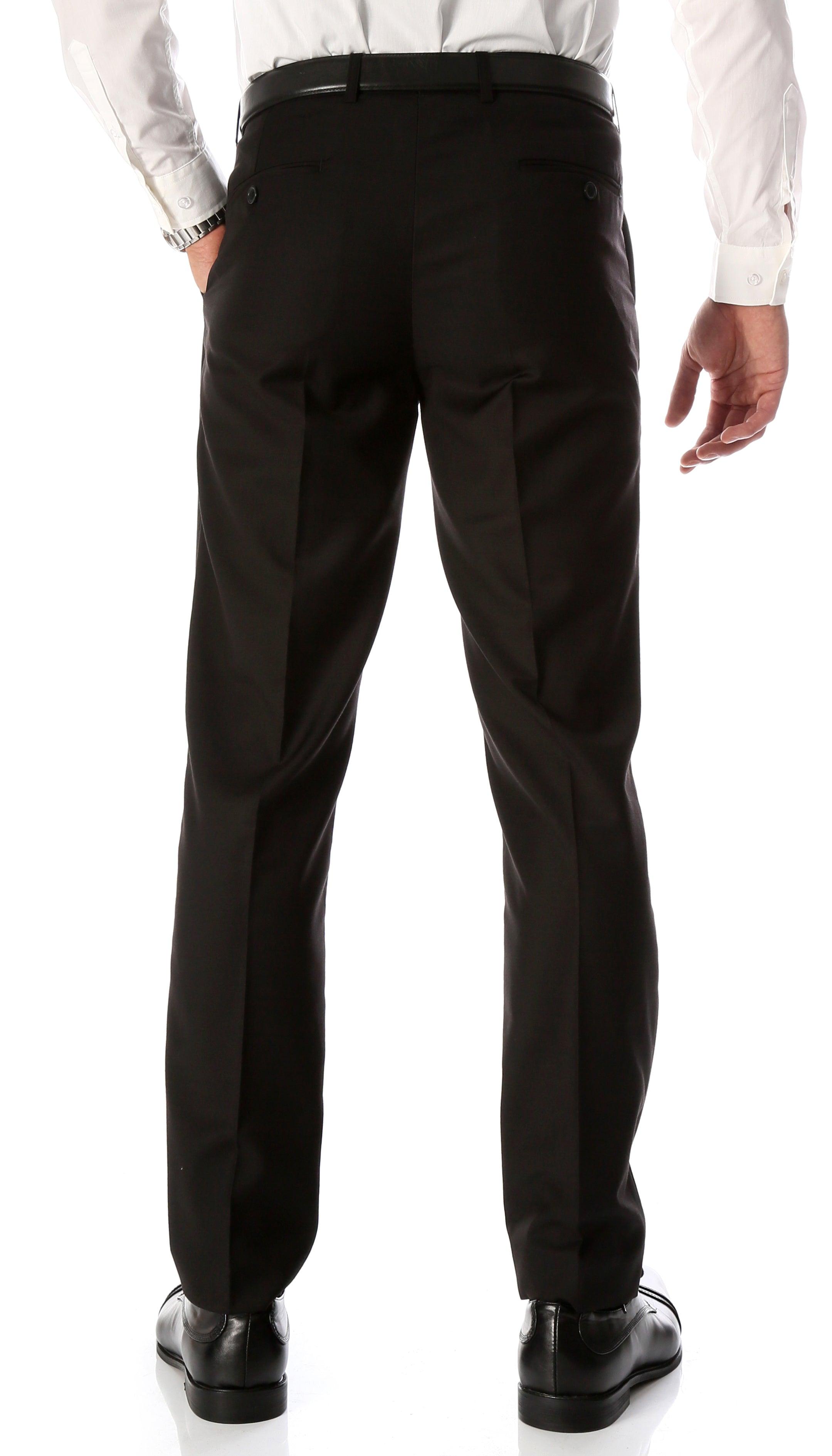 PAUL LORENZO Men's Skinny Fit Black Slim Fit Flat-Front Dress Pants