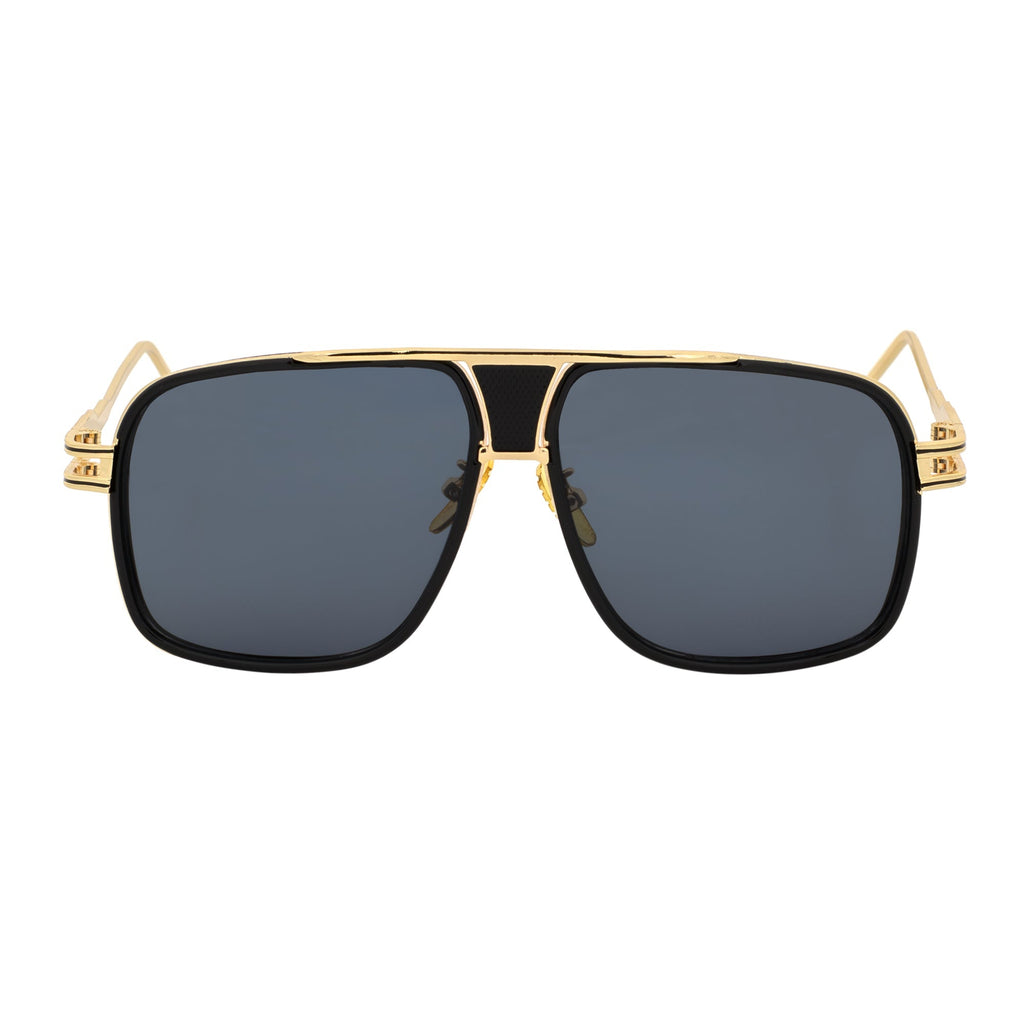 MAC - Two-Tone Square Metal Aviator Black-Gold Sunglasses Dark Smoke Lens