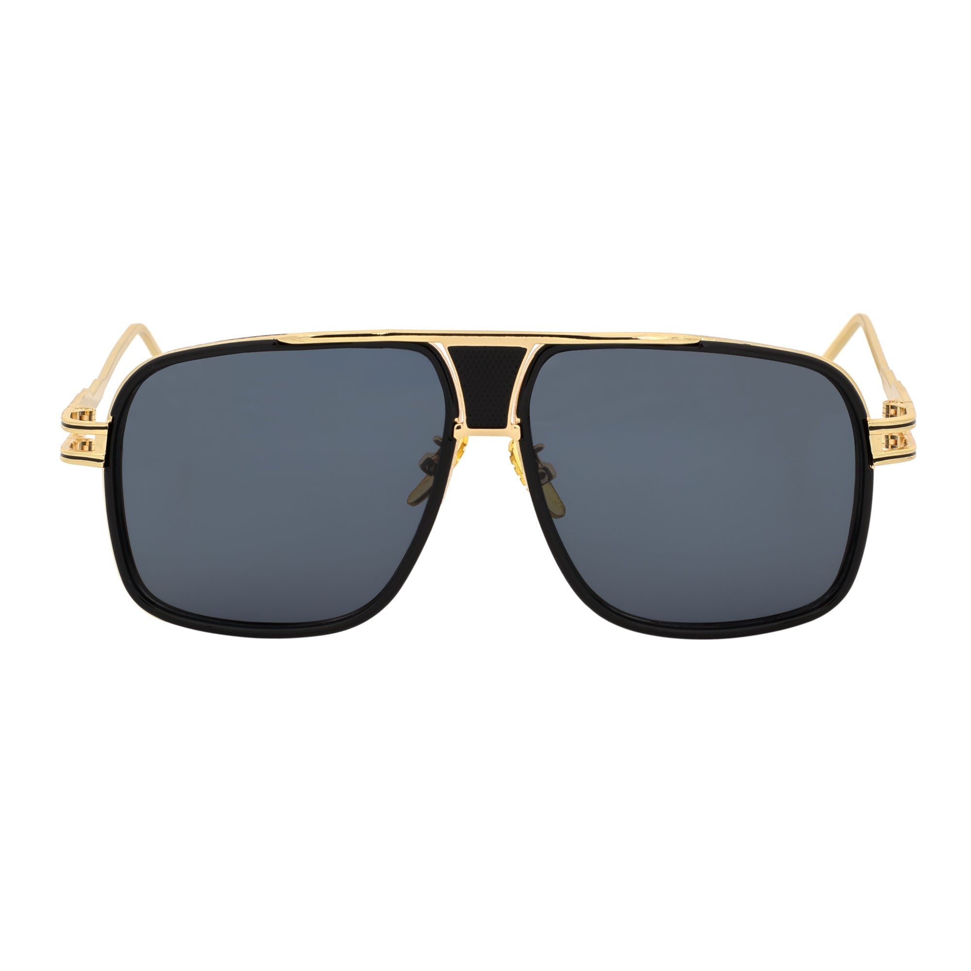 MAC - Two-Tone Square Metal Aviator Black-Gold Sunglasses Dark Smoke Lens